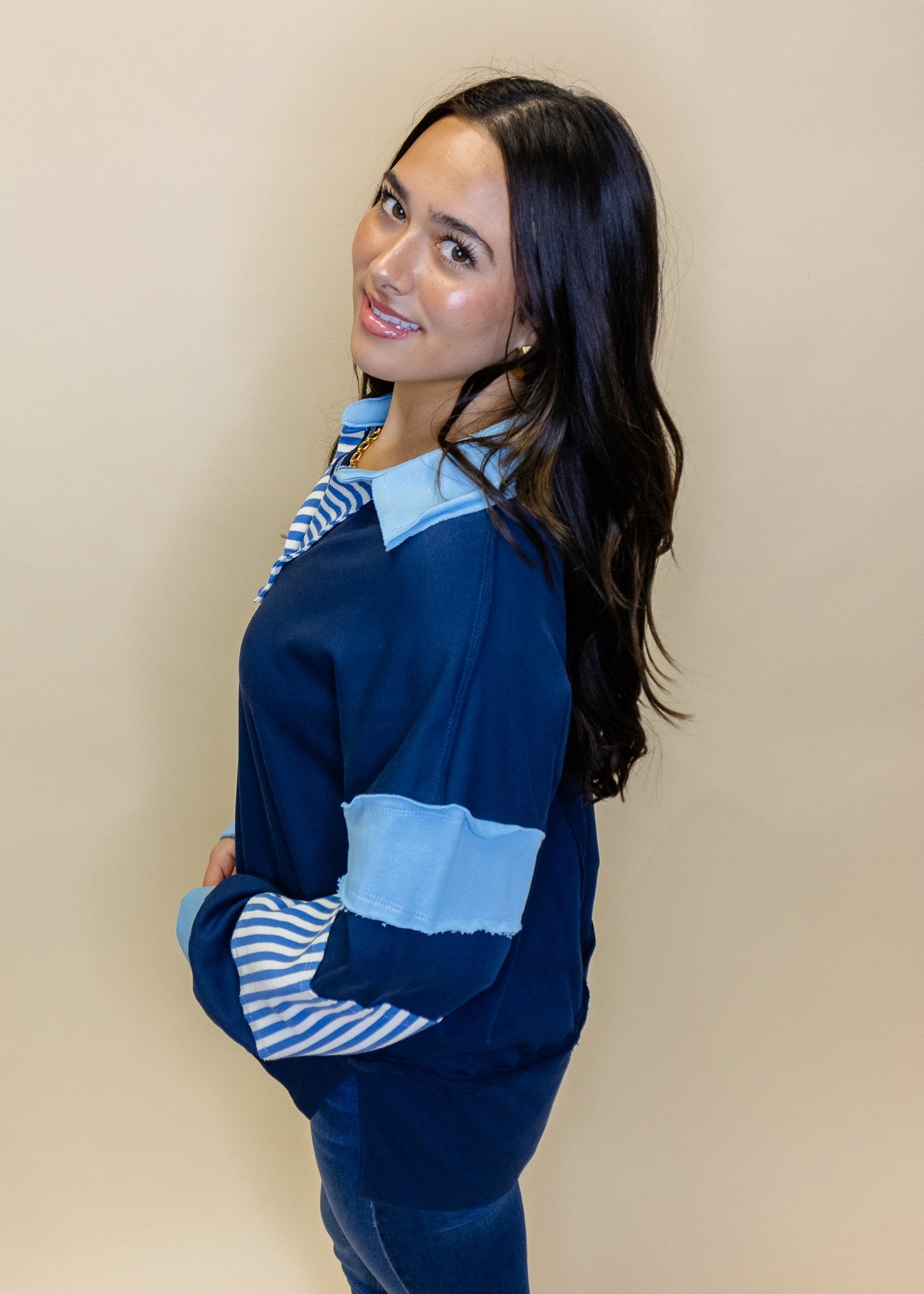 Navy Stripe Hi-Low Top