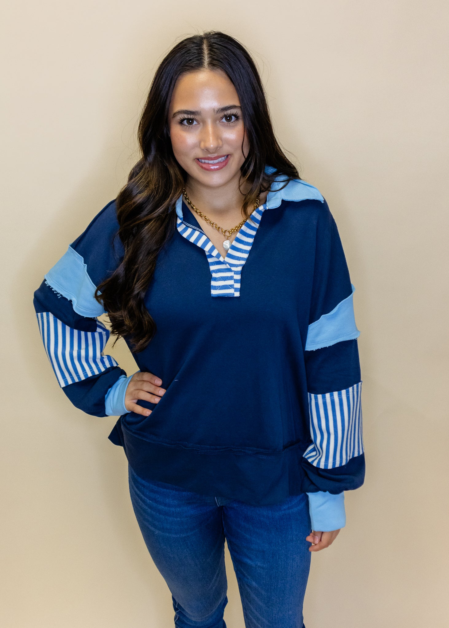 Navy Stripe Hi-Low Top