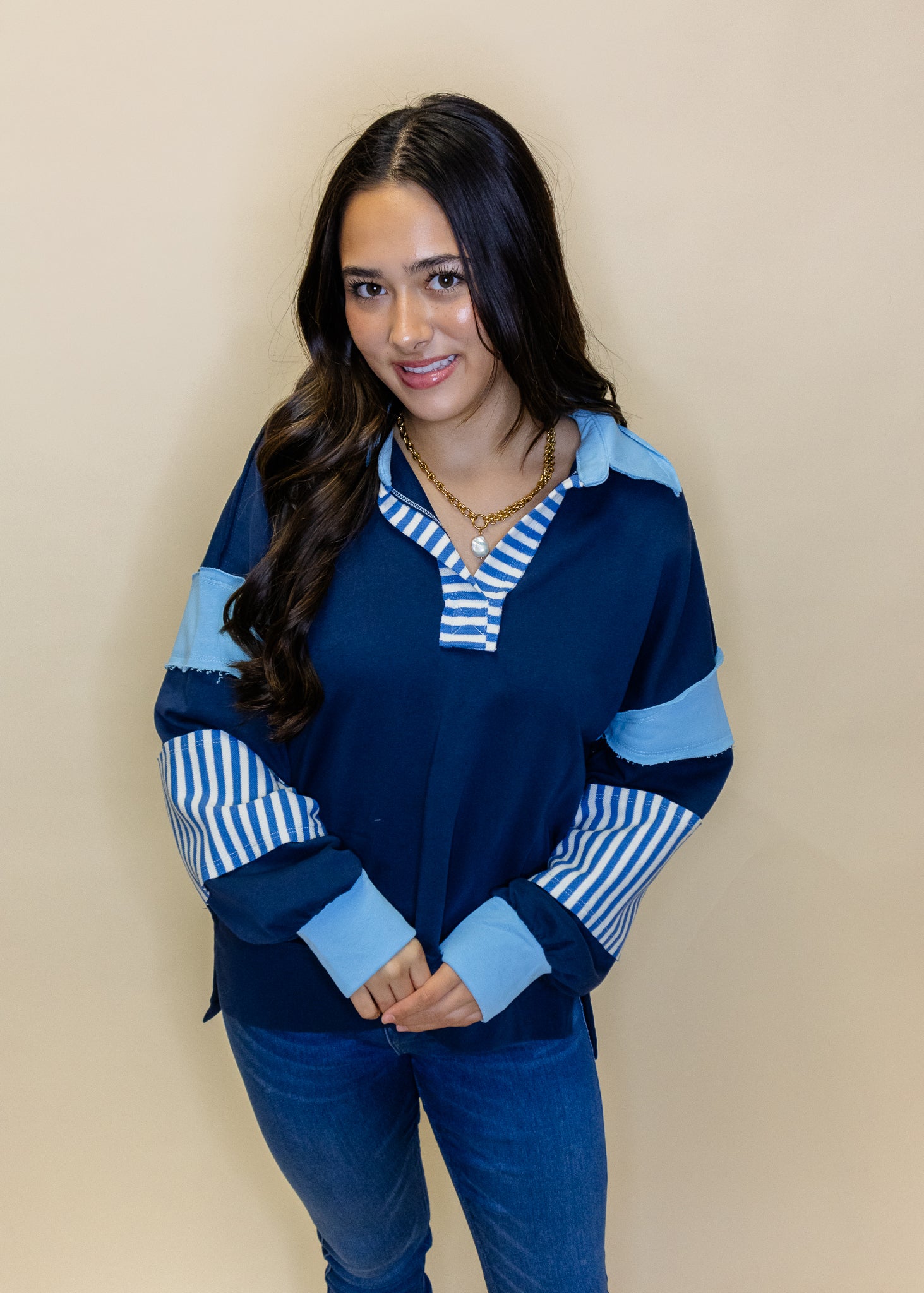 Navy Stripe Hi-Low Top