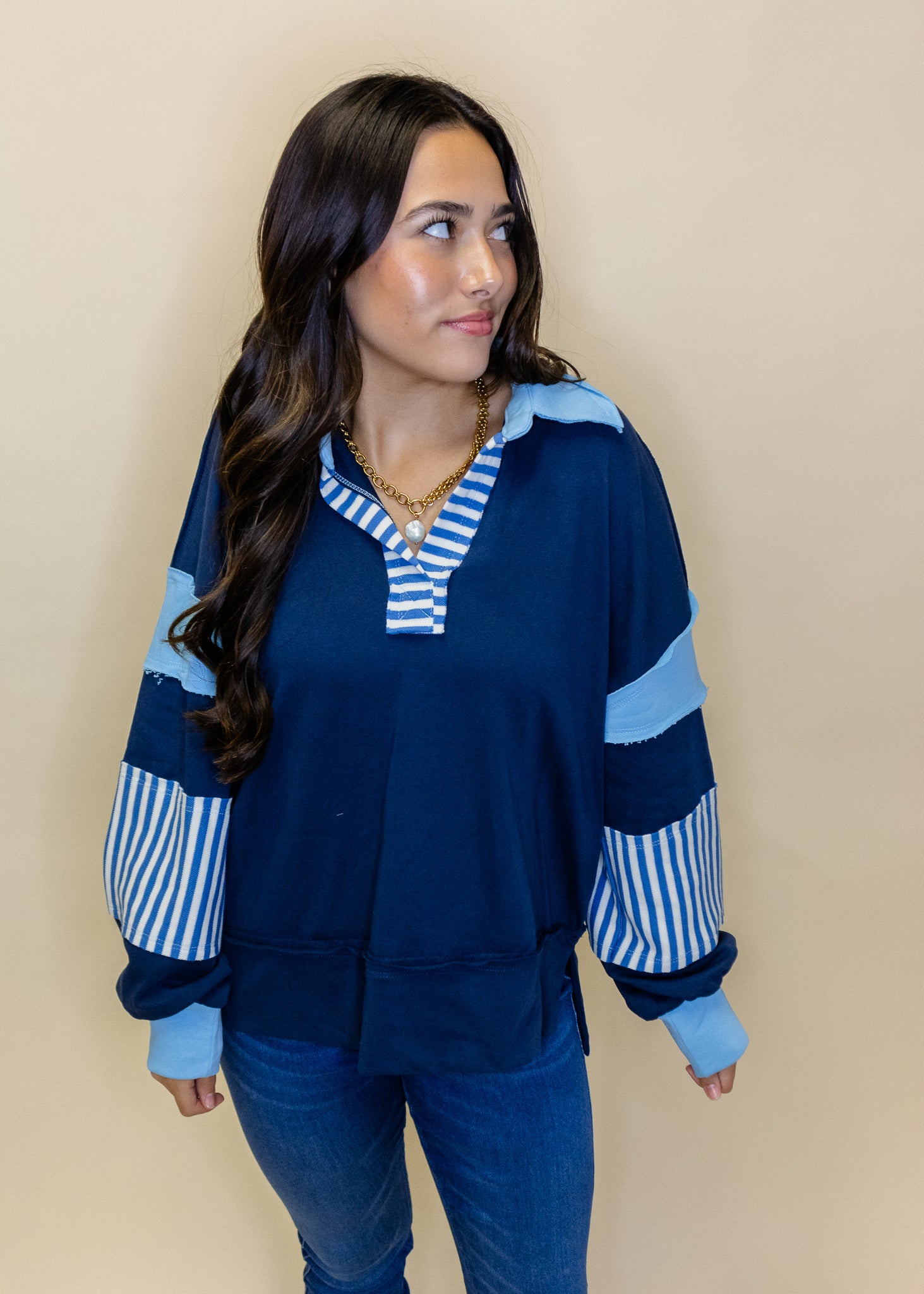 Navy Stripe Hi-Low Top