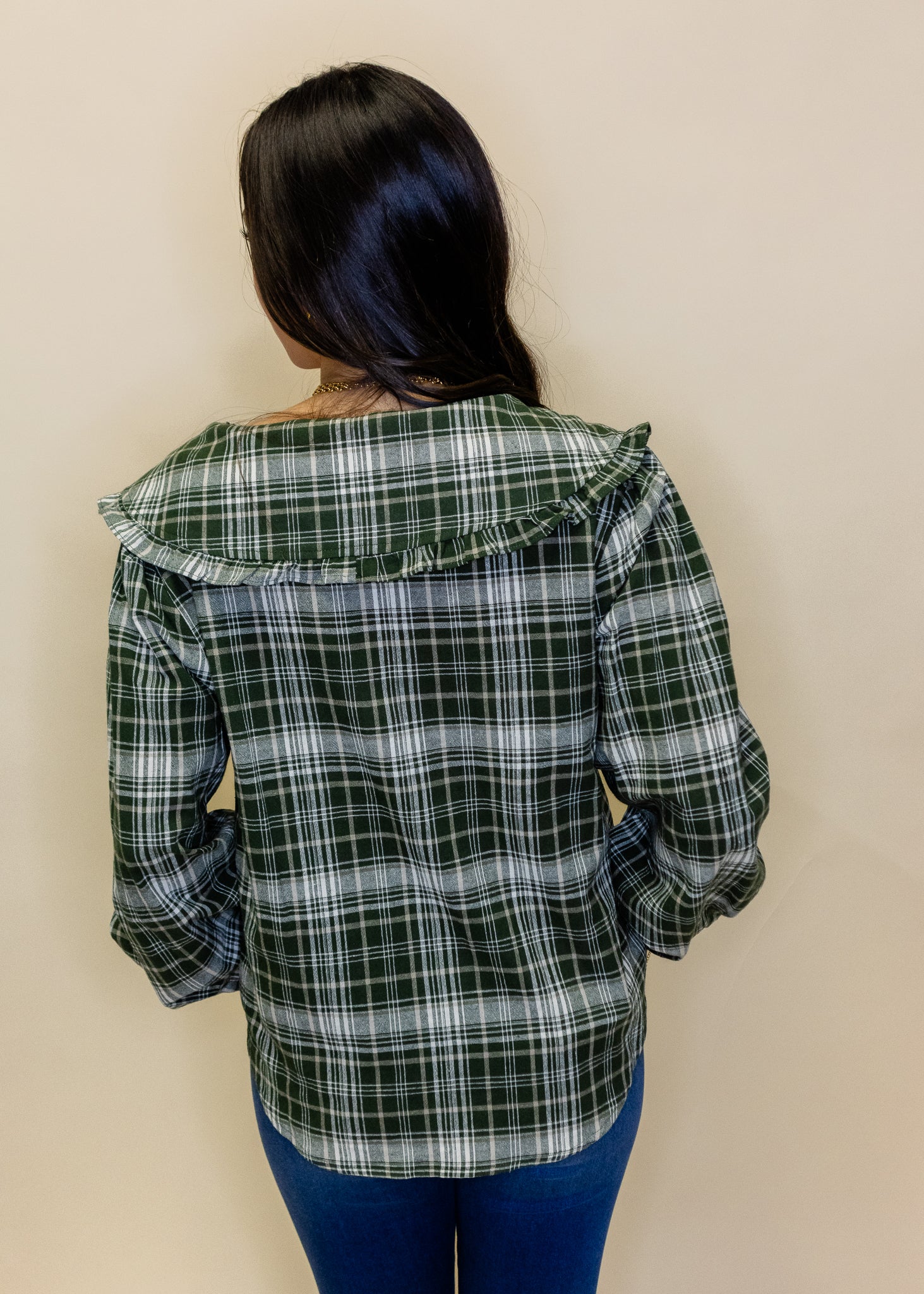 Hunter Green Gingham Peter Pan Collar Top