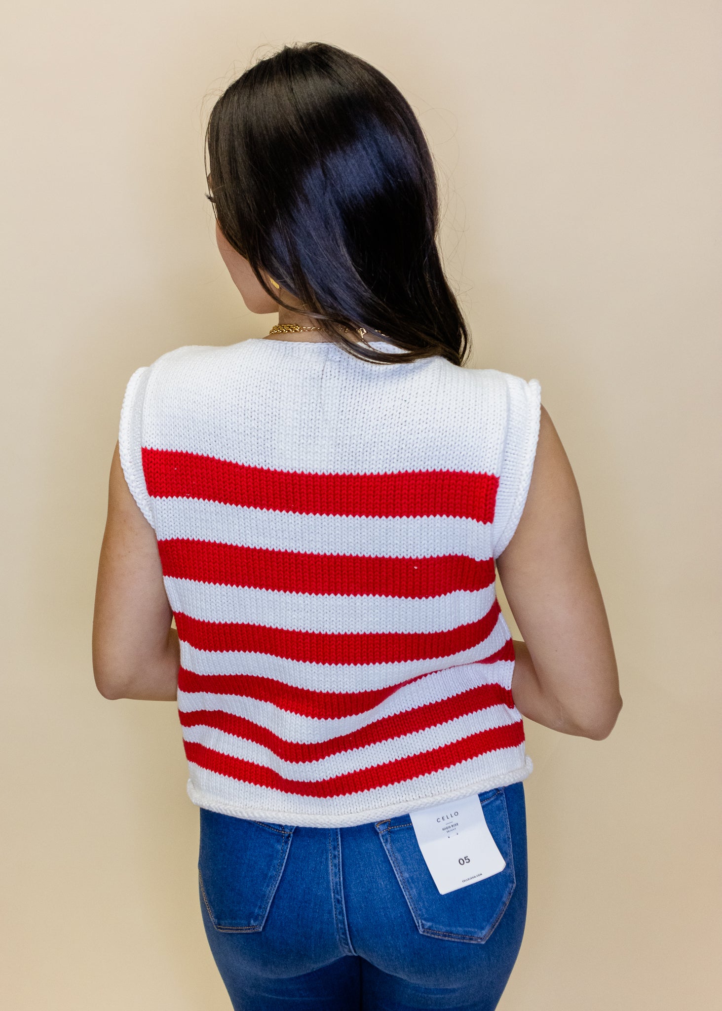 Red Stripe Button Sweater Vest