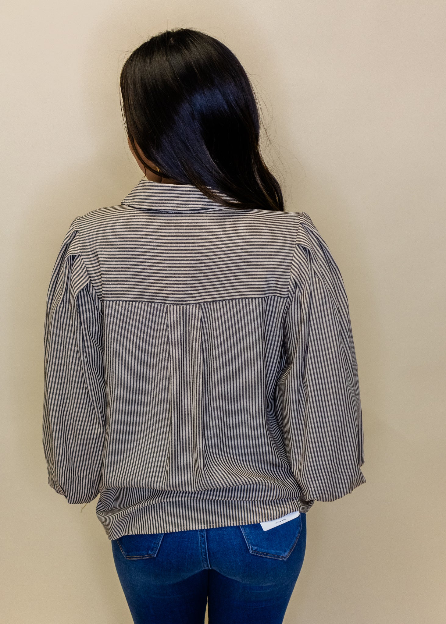 Taupe Stripe Puff Sleeve Top