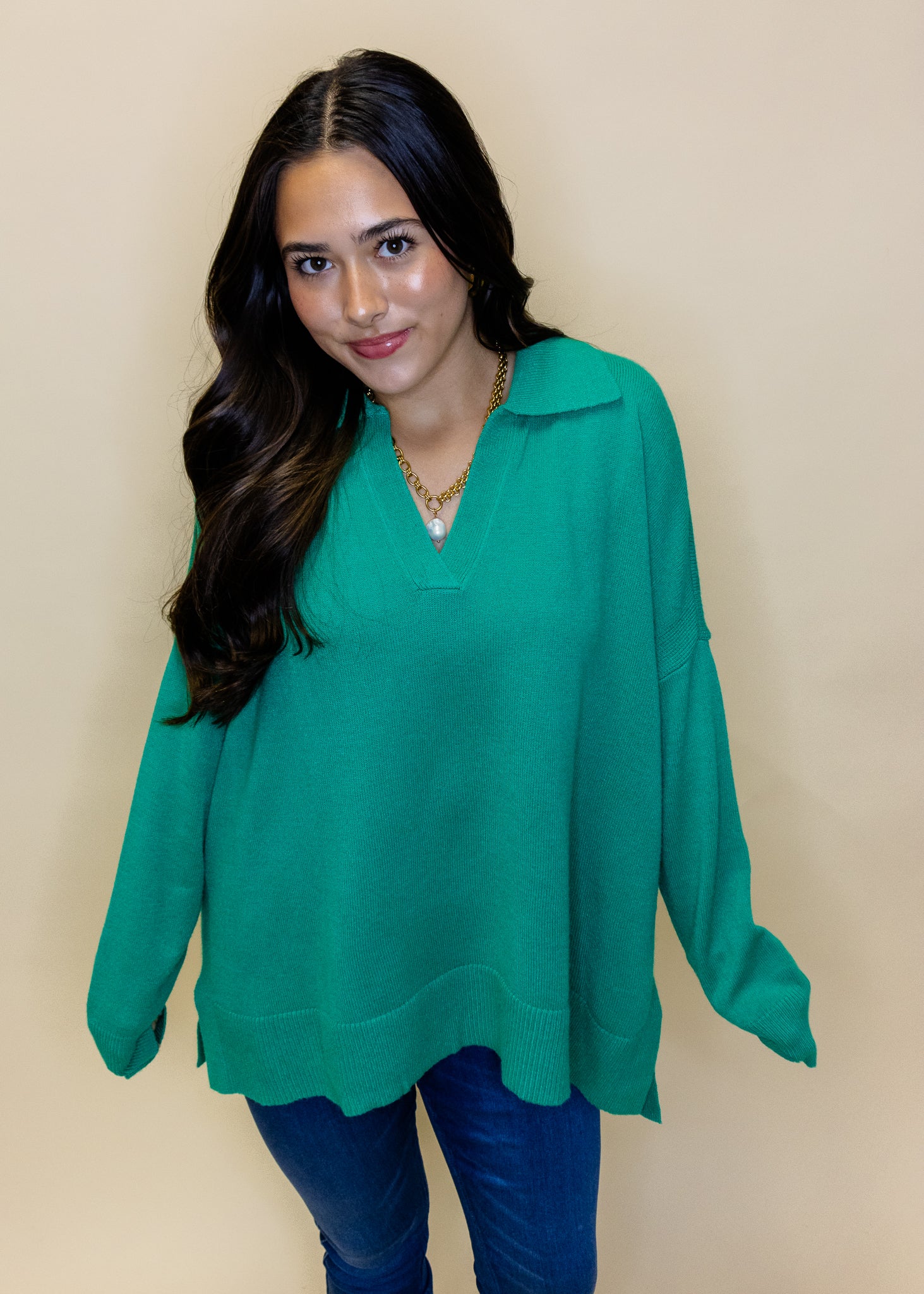 Kelly Green V-Neck Sweater