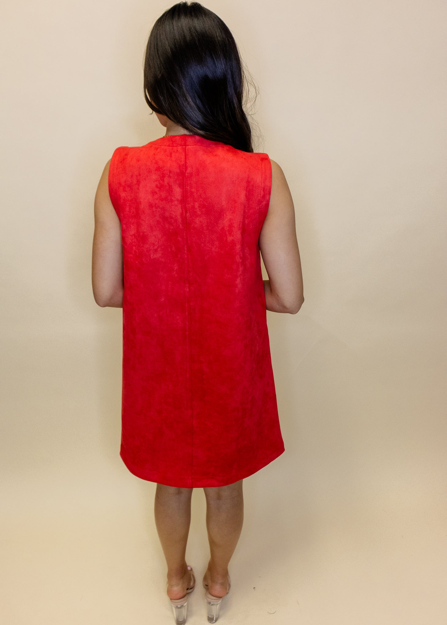 Red Suede Gold Button Dress