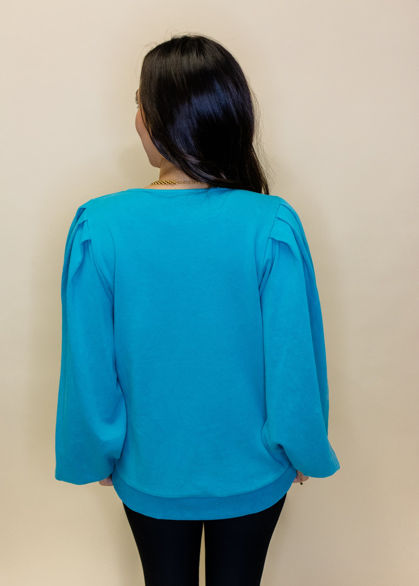 Turquoise Washed Pleated Sleeve Top