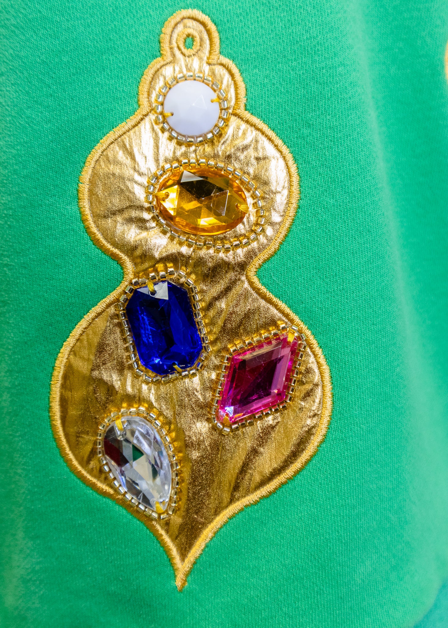 Green & Gold Jeweled Ornament Collar Sweatshirt