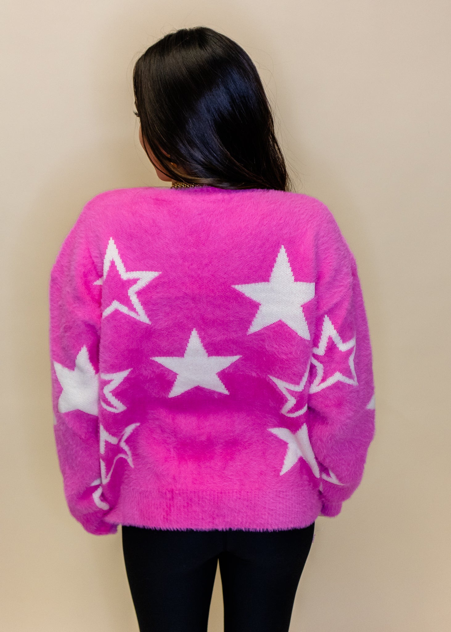 Hot Pink Fuzzy Star Sweater