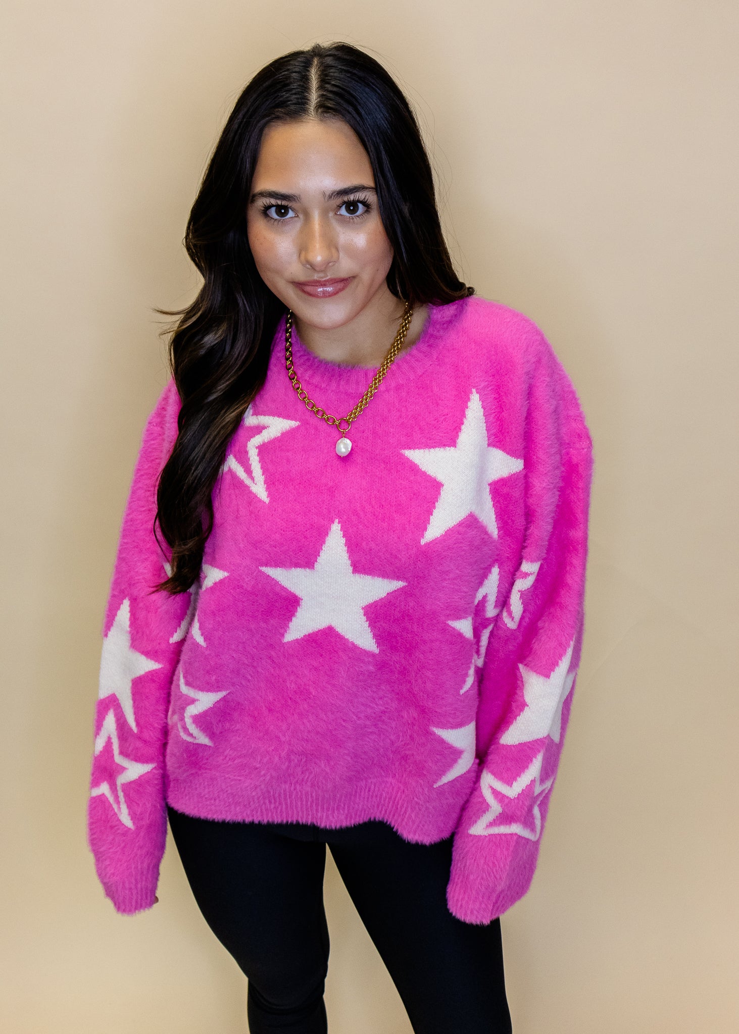 Hot Pink Fuzzy Star Sweater