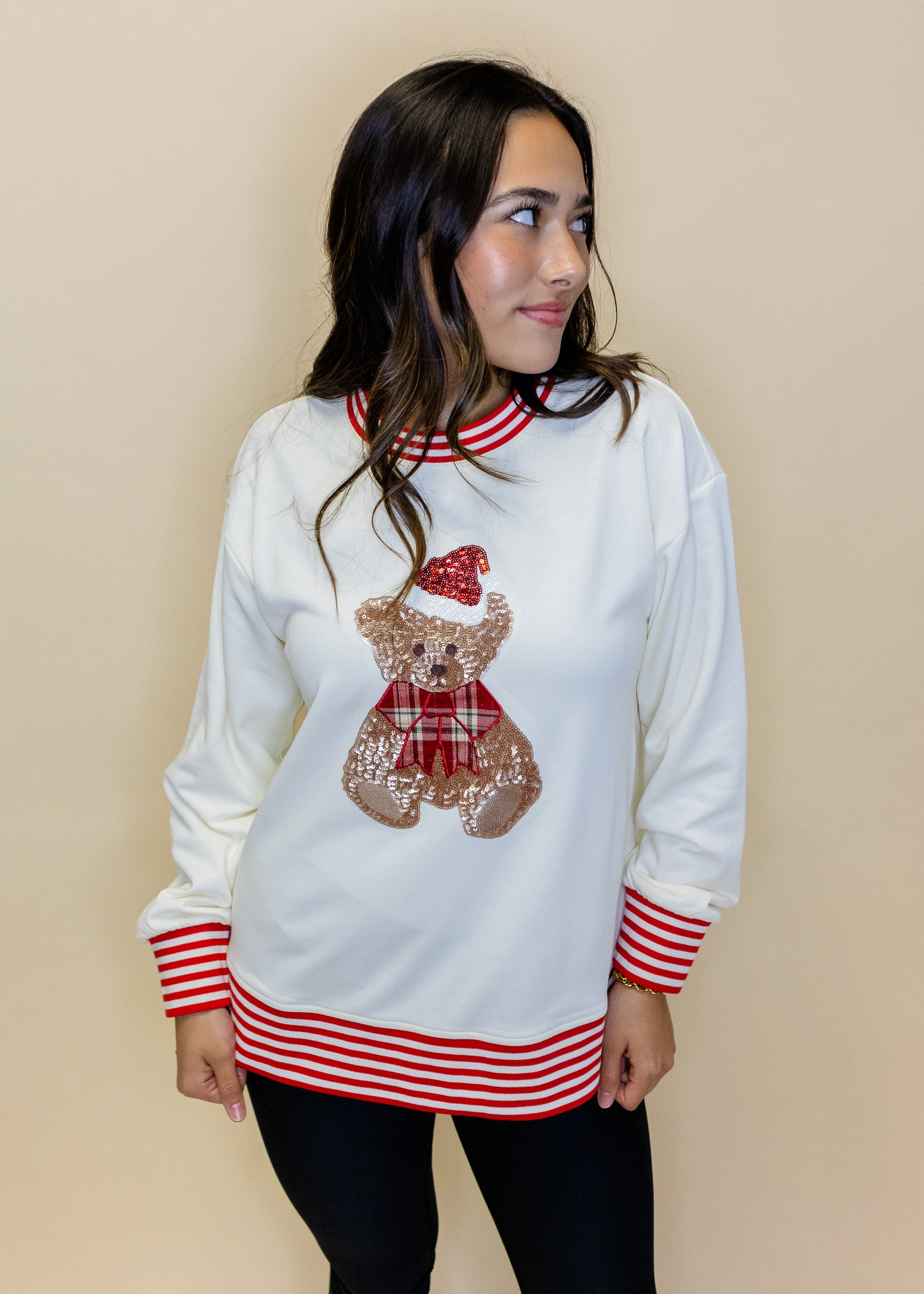 White Teddy Bear Stripe Sweatshirt