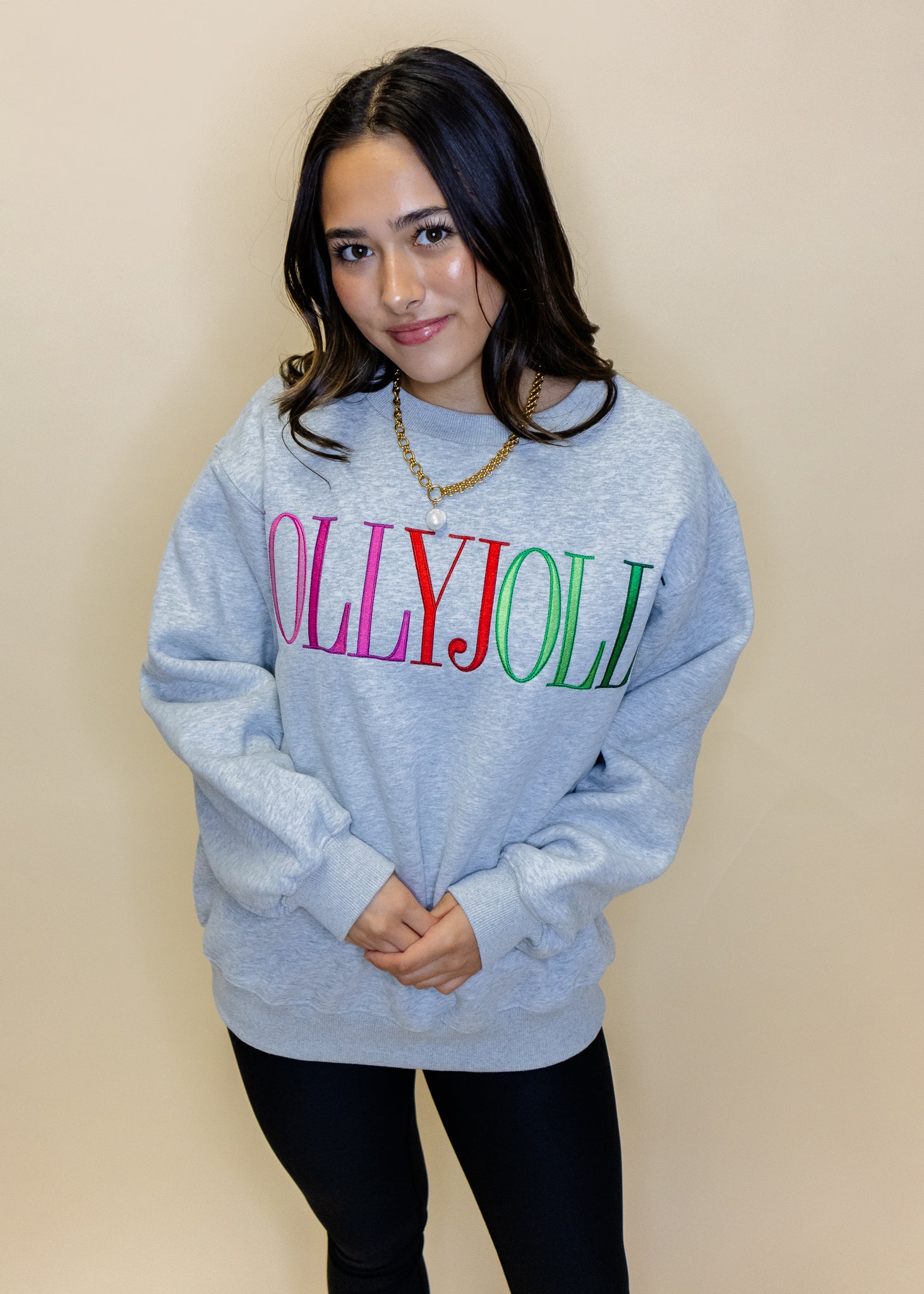 Grey Holly Jolly Embroidered Sweatshirt