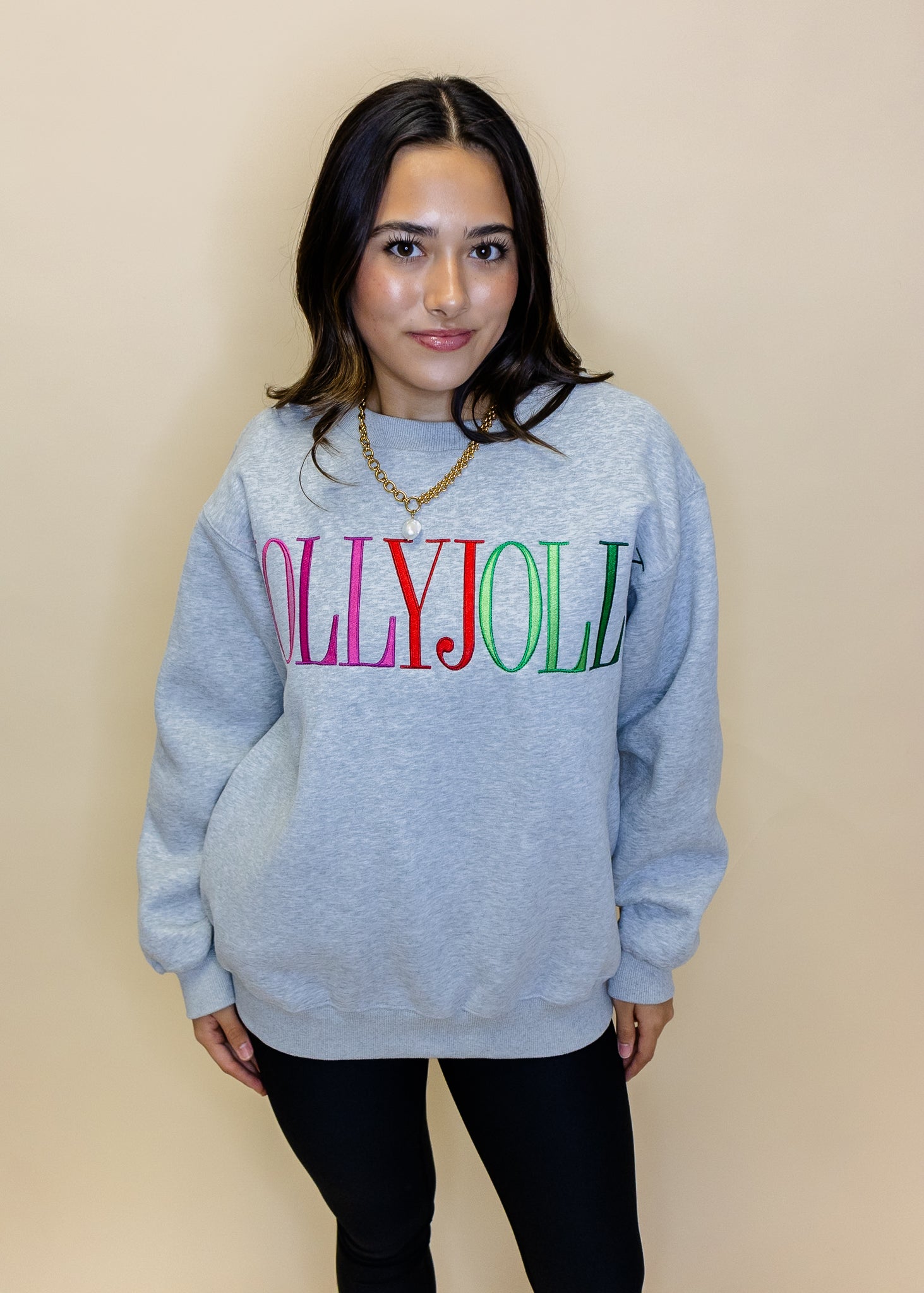 Grey Holly Jolly Embroidered Sweatshirt