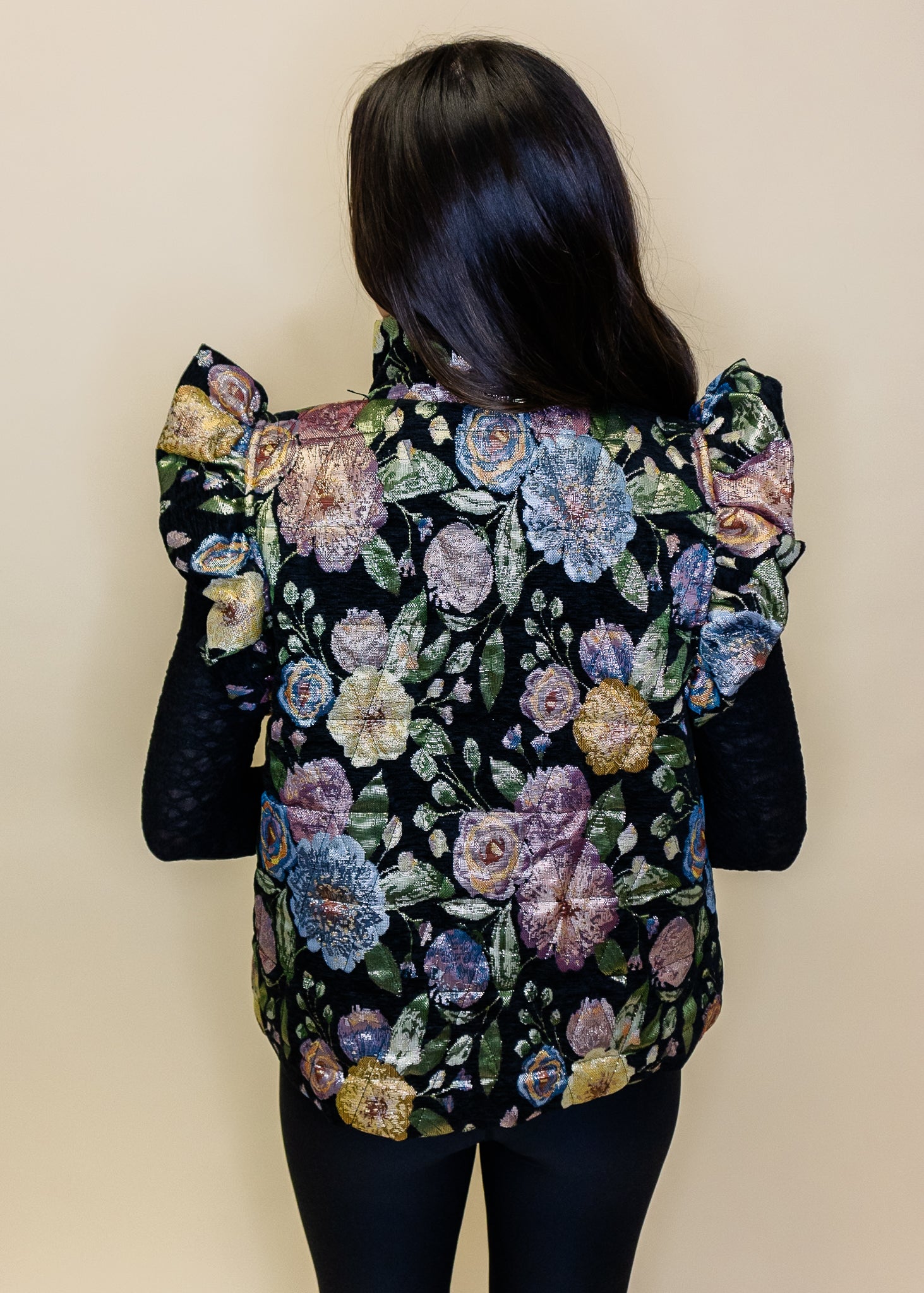 Black Floral Jacquard Vest