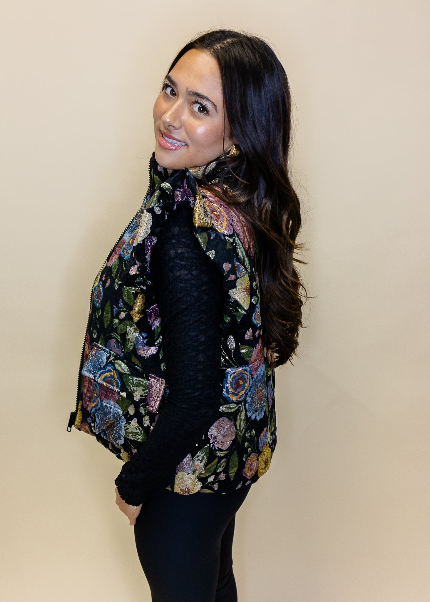 Black Floral Jacquard Vest