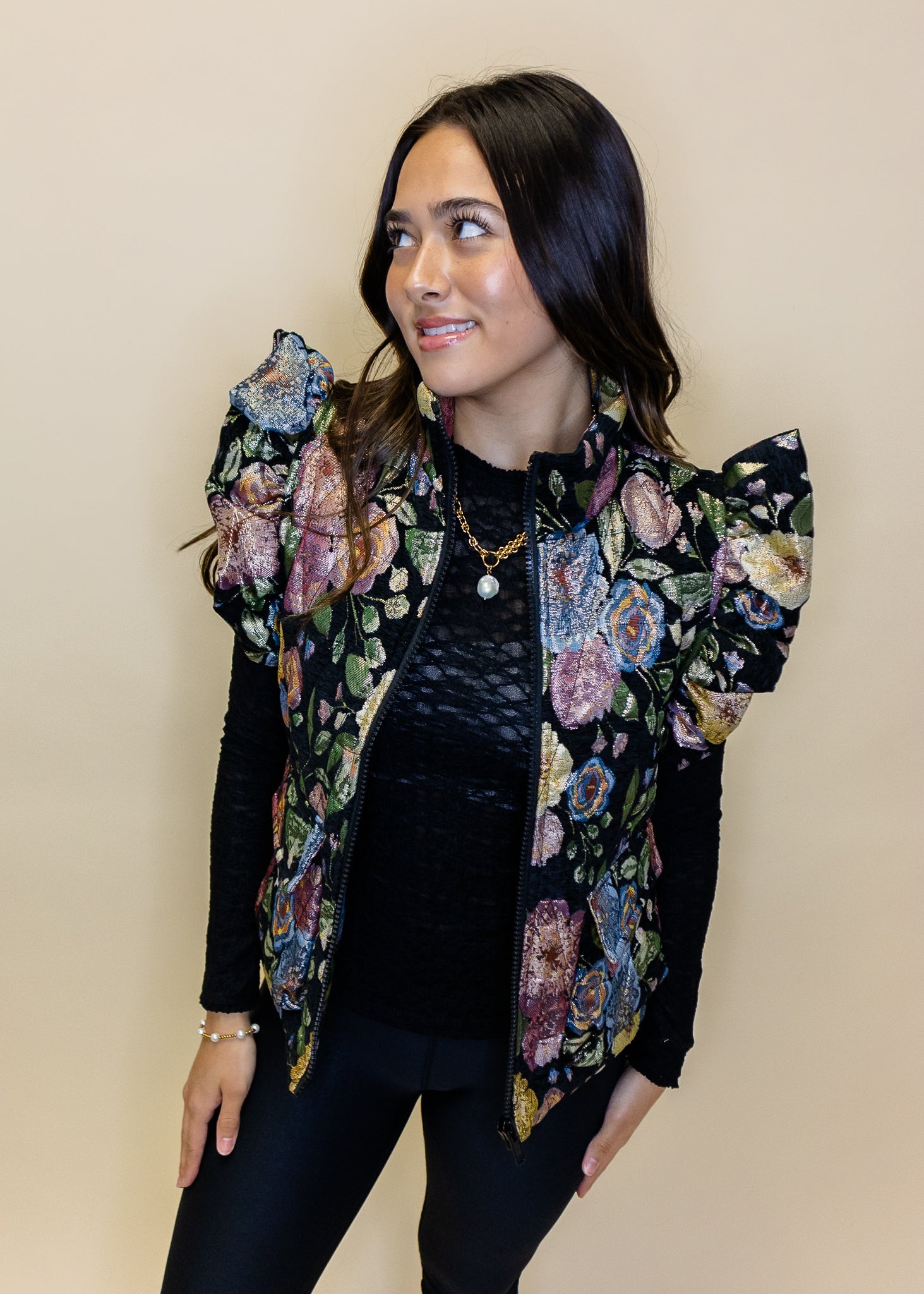 Black Floral Jacquard Vest