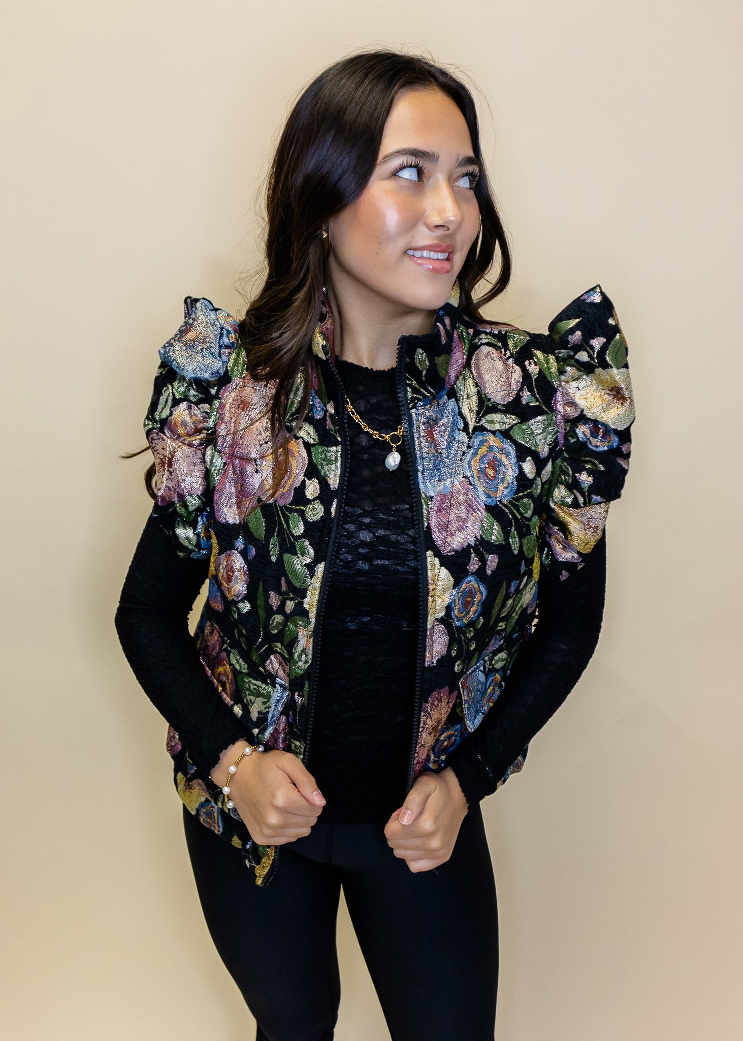 Black Floral Jacquard Vest