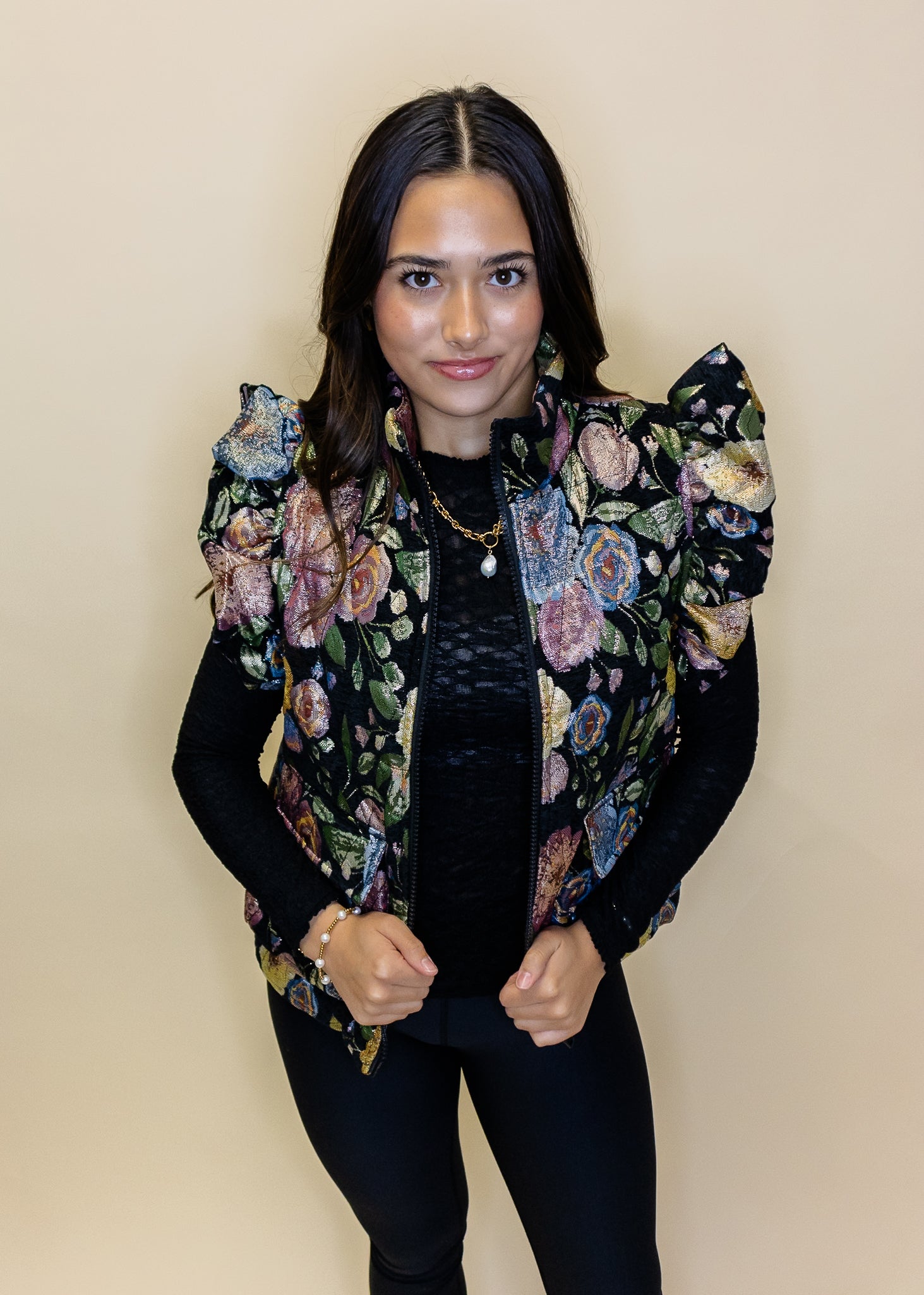 Black Floral Jacquard Vest