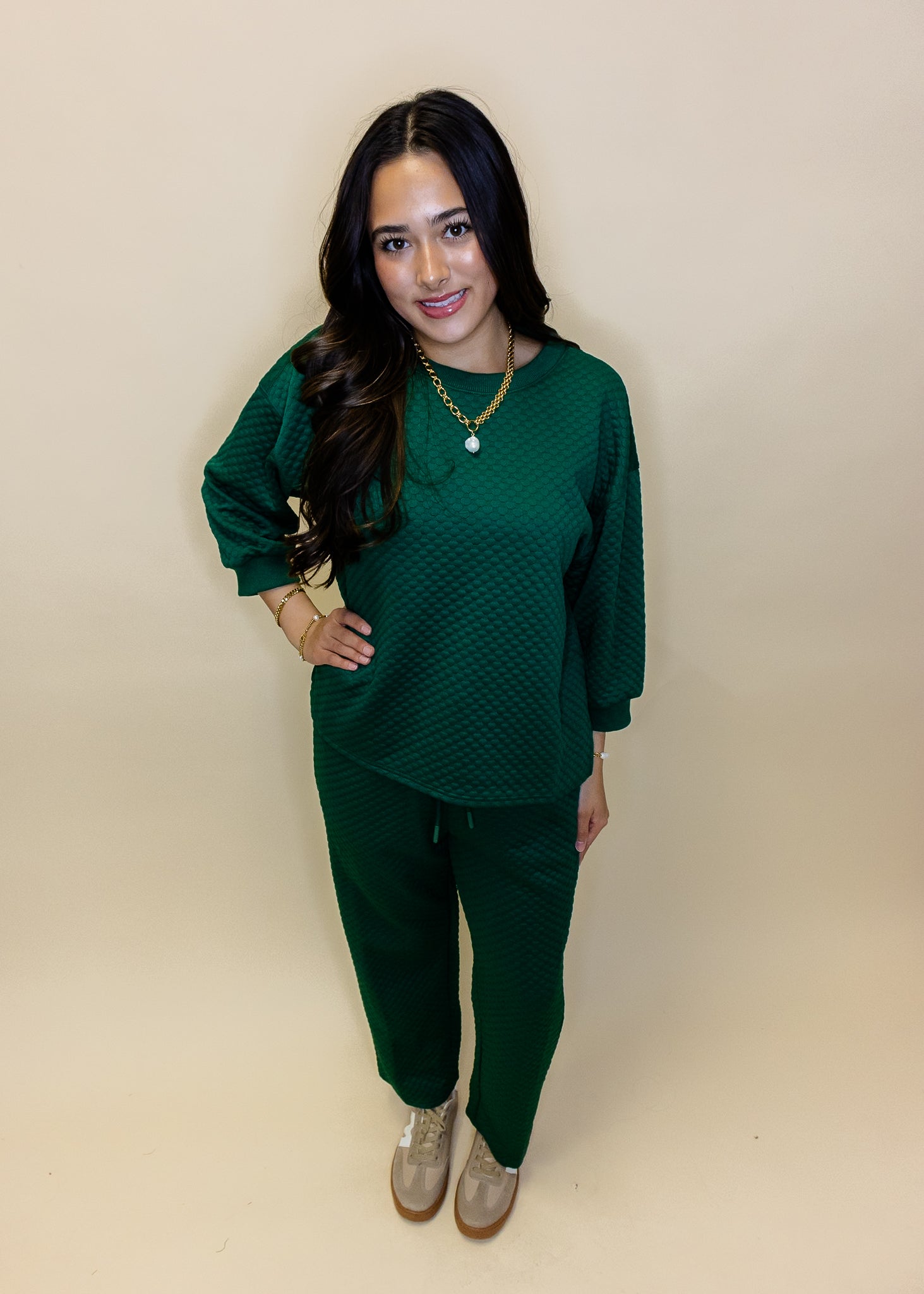 Hunter Green Embossed Pants Set