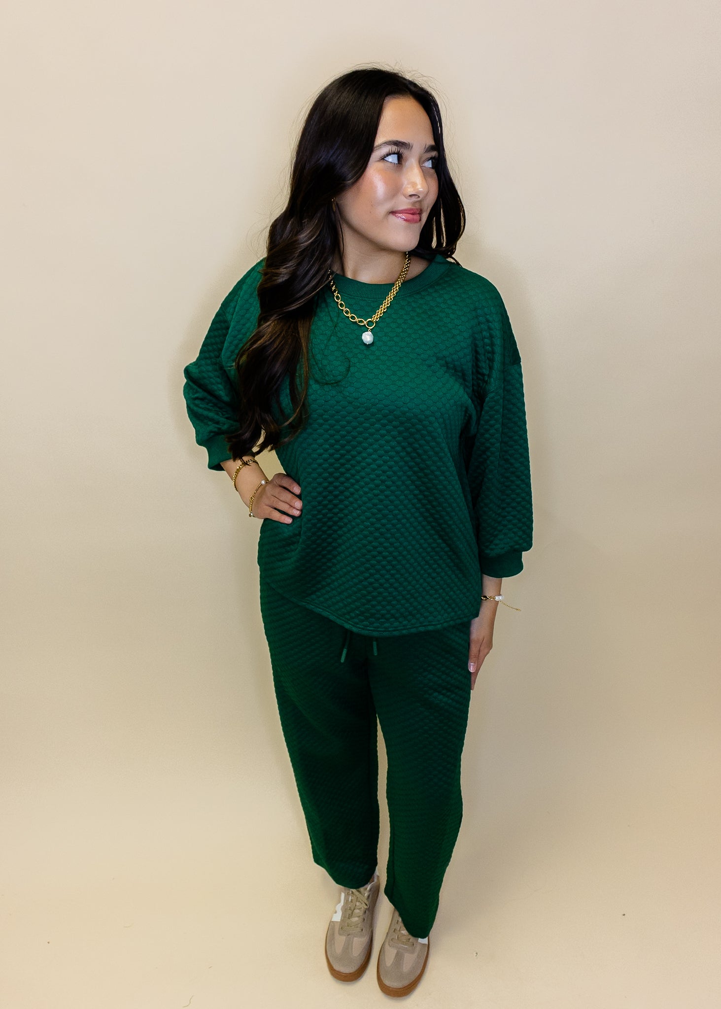 Hunter Green Embossed Pants Set