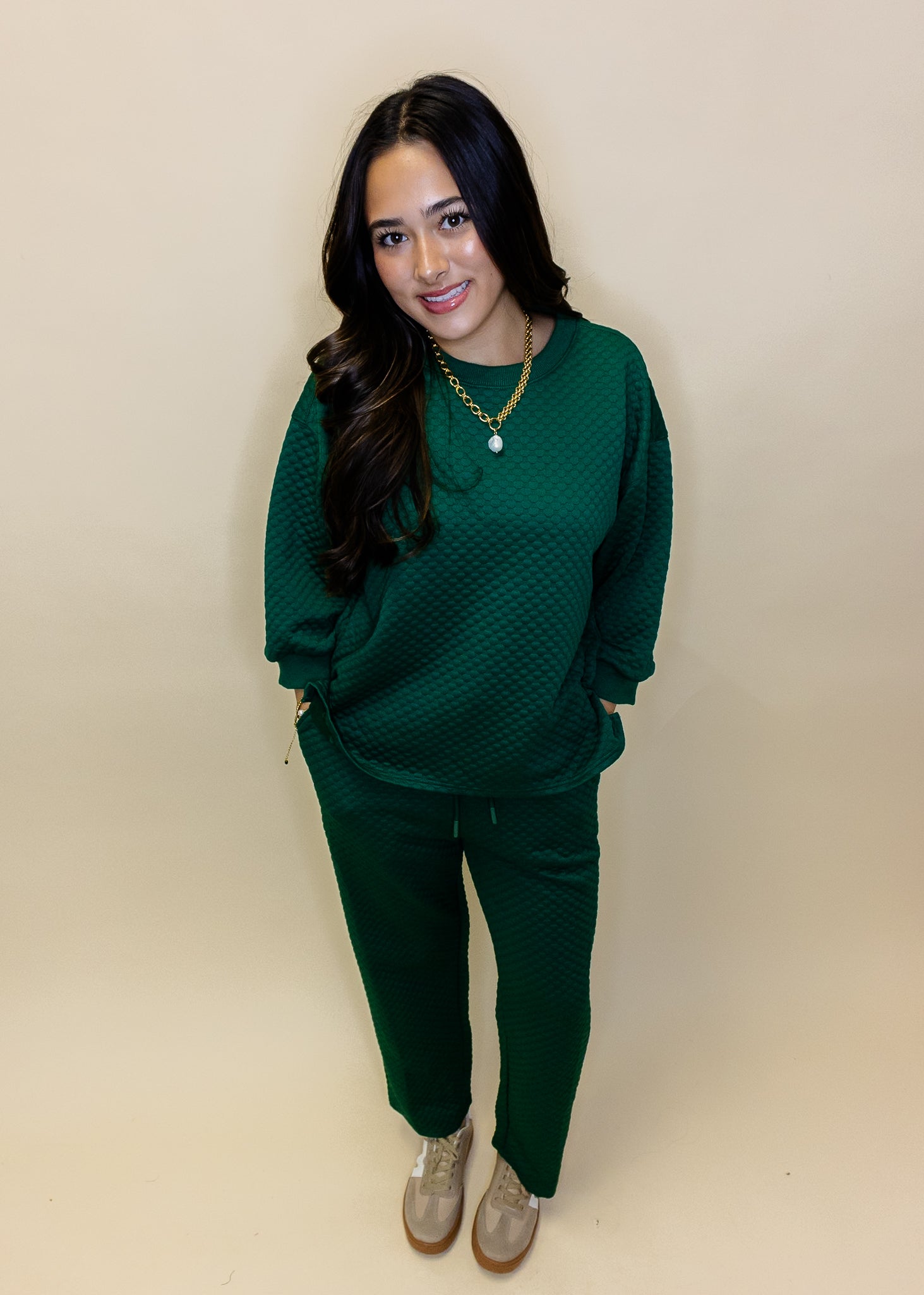 Hunter Green Embossed Pants Set