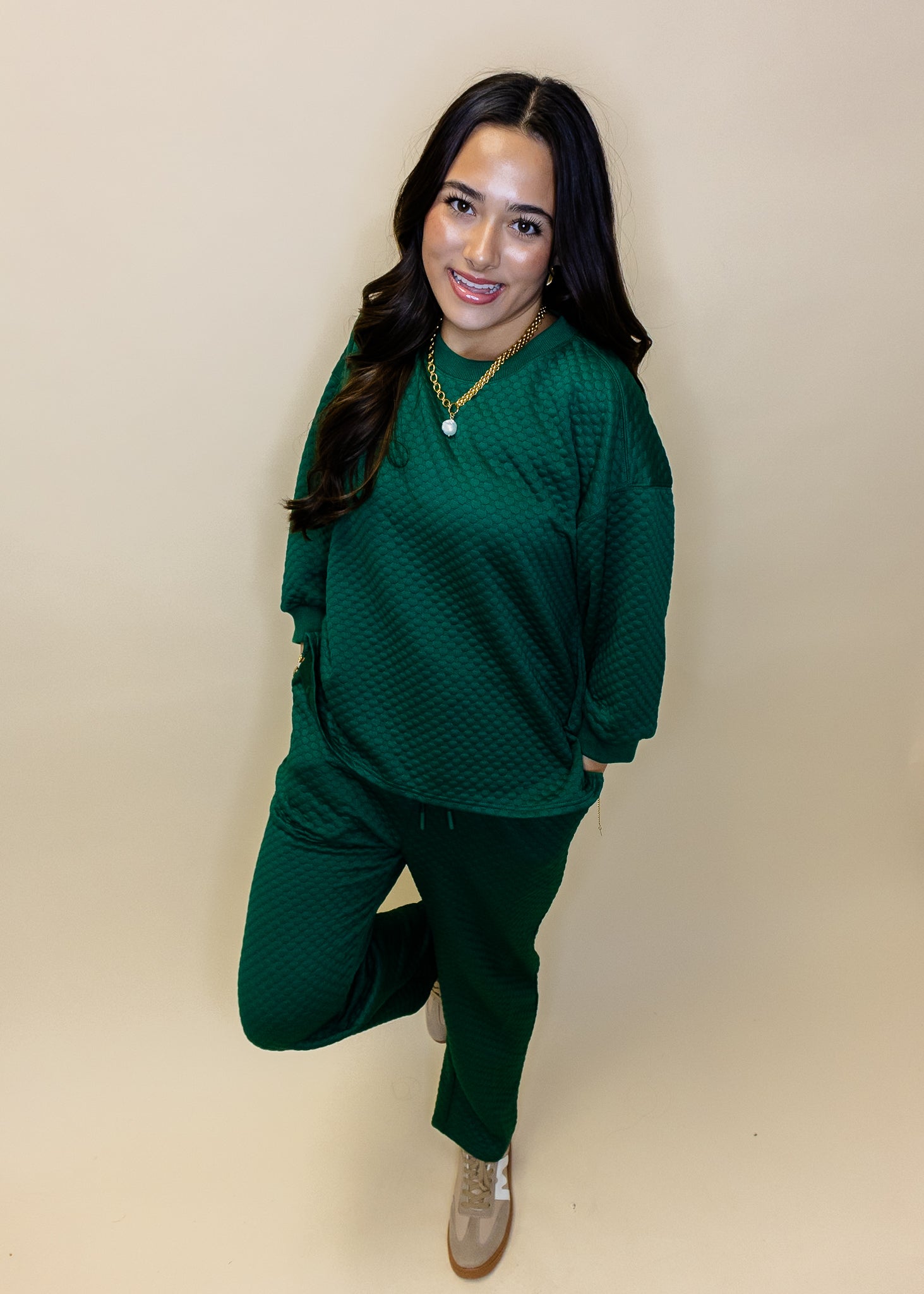 Hunter Green Embossed Pants Set