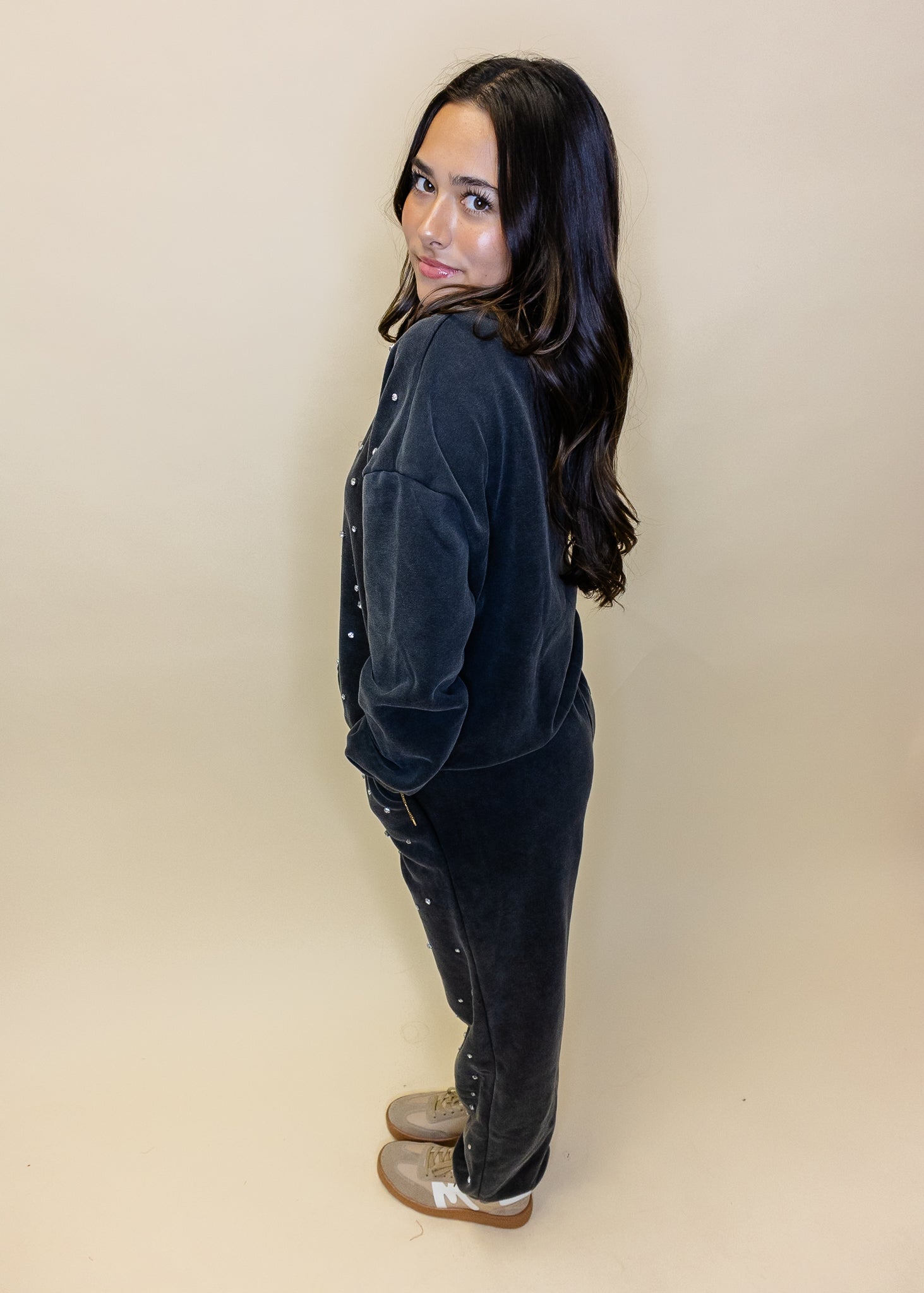 Black Rhinestone Jogger Set