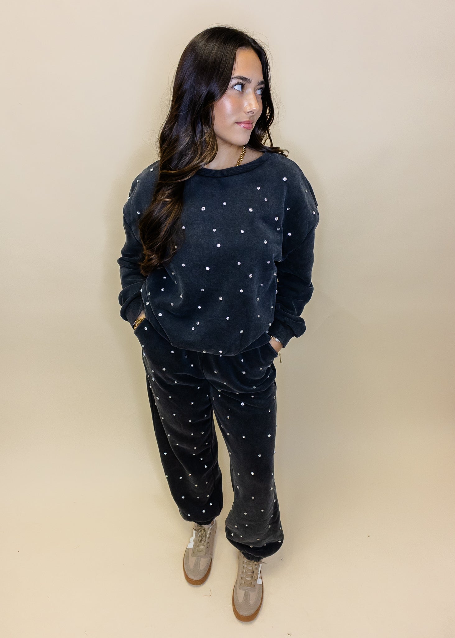 Black Rhinestone Jogger Set