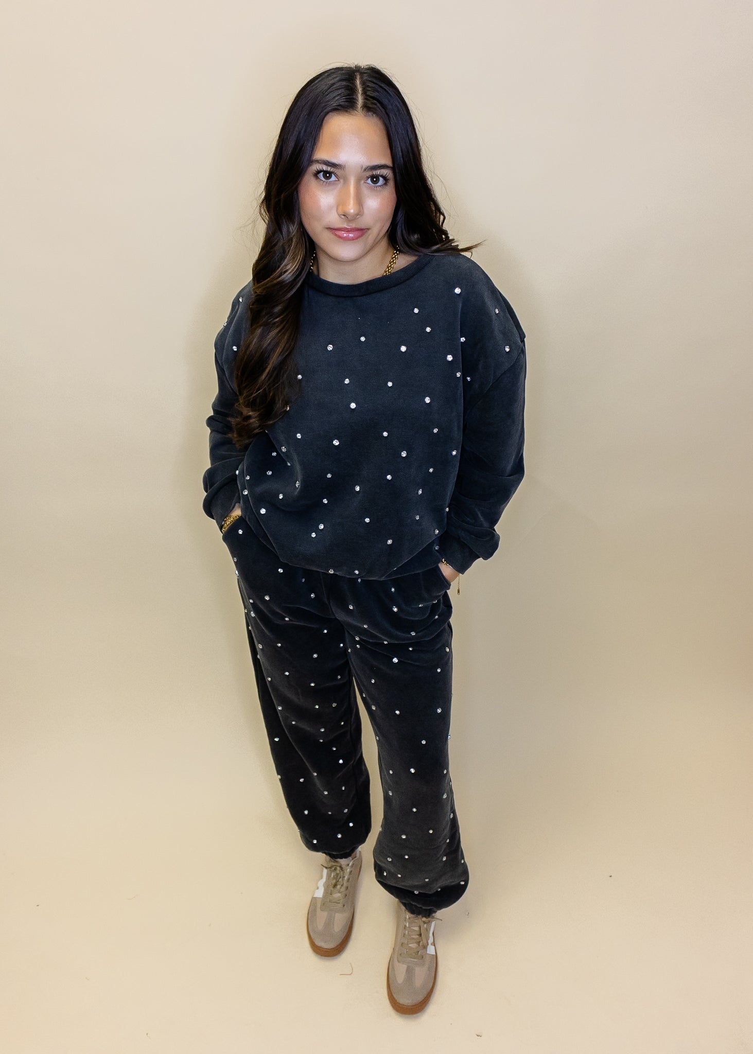 Black Rhinestone Jogger Set