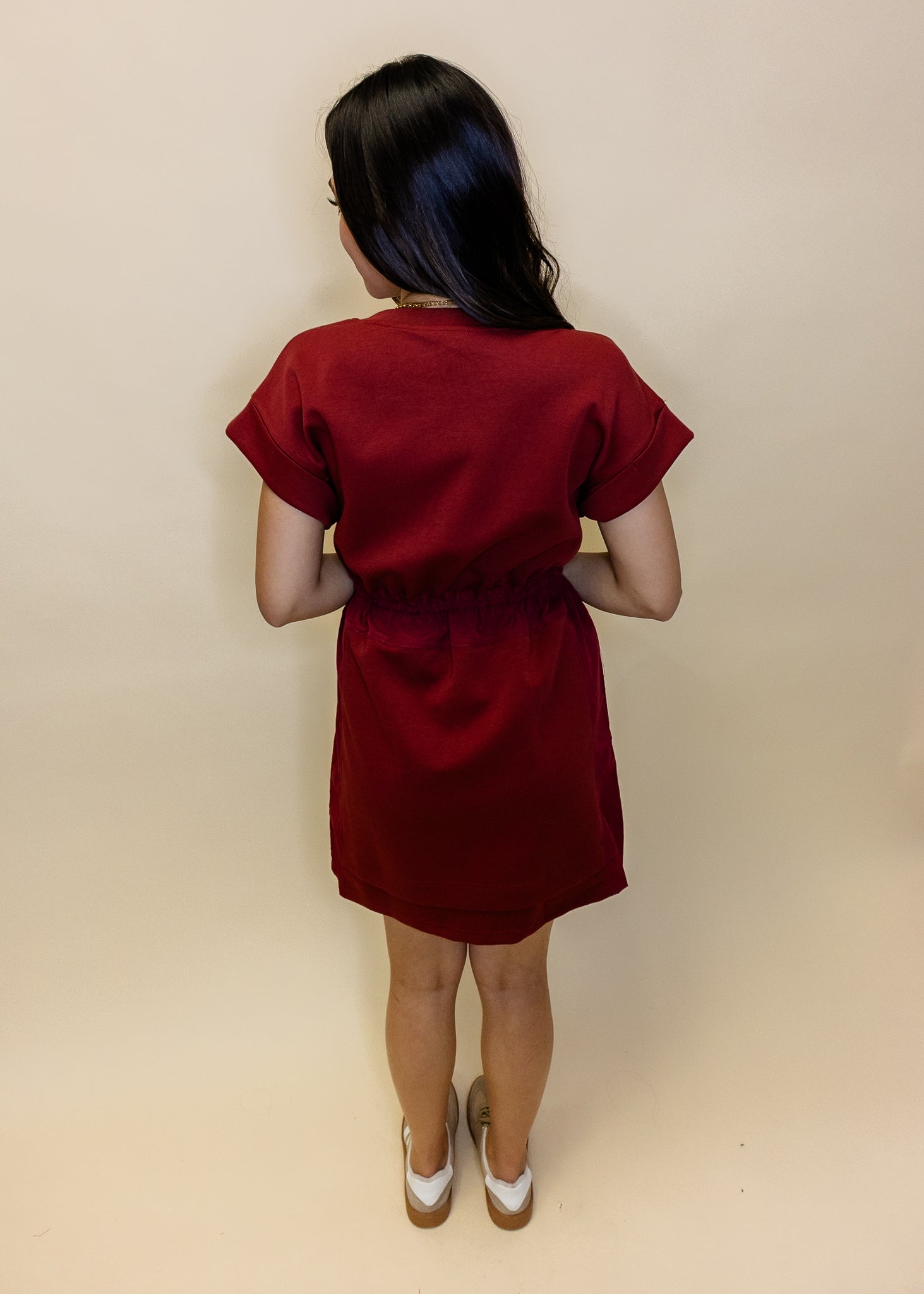 Burgundy Drawstring Pocket Dress