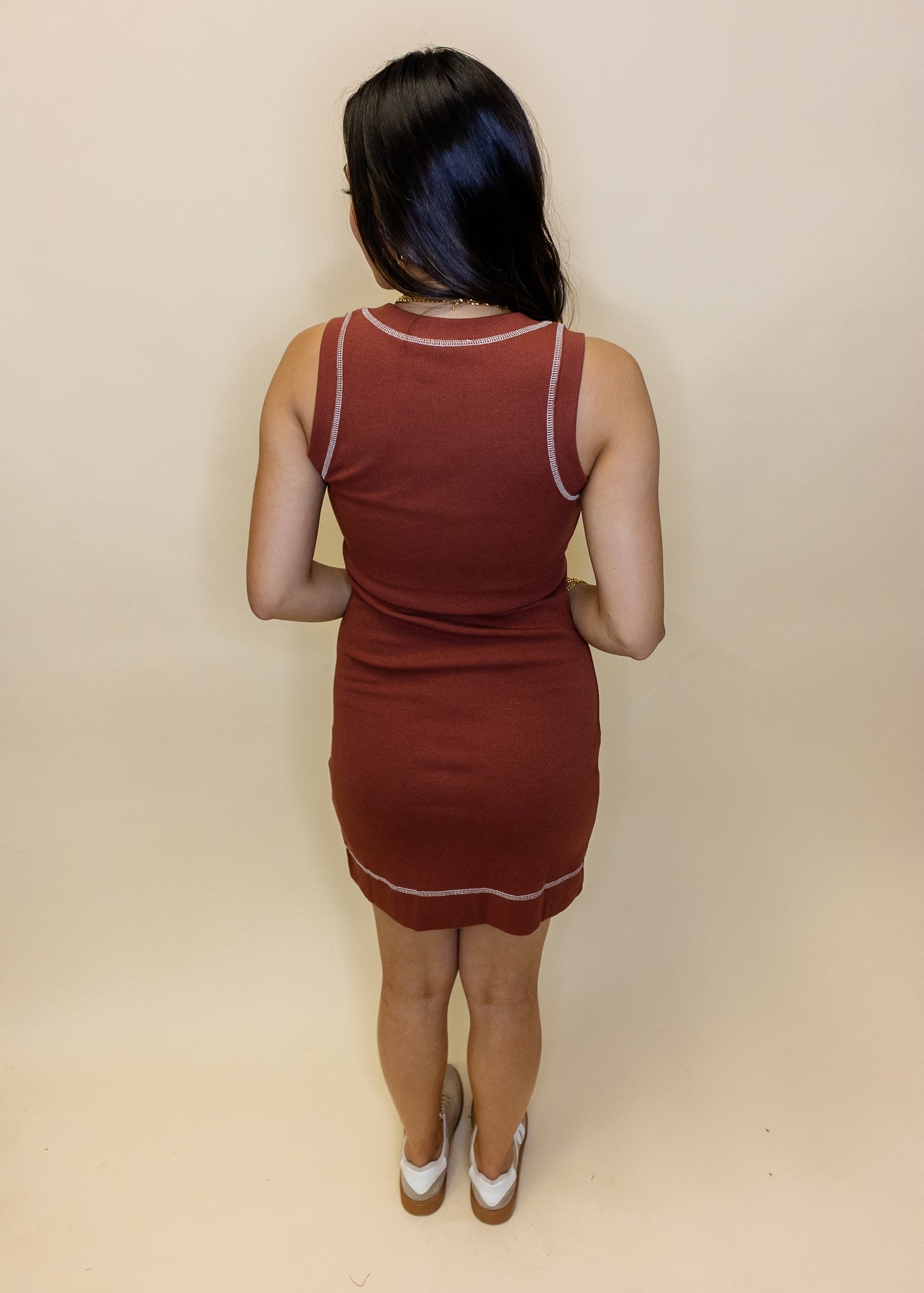 Rust Ribbed Tank Dress