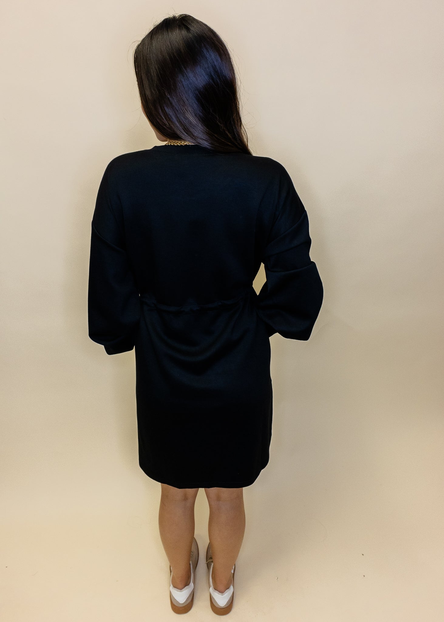 Black Drawstring Pocket Dress