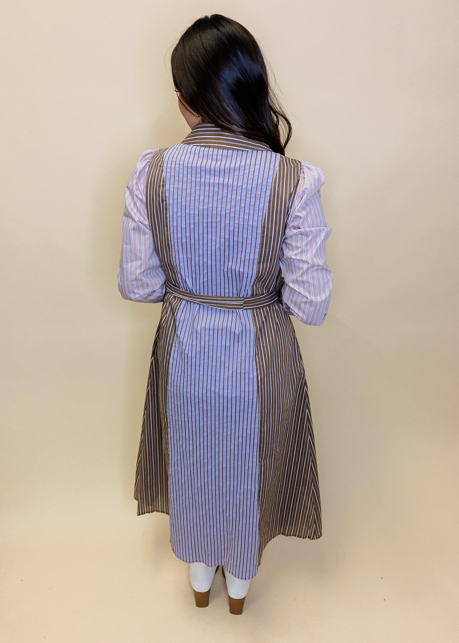 Brown & Blue Striped Midi Dress