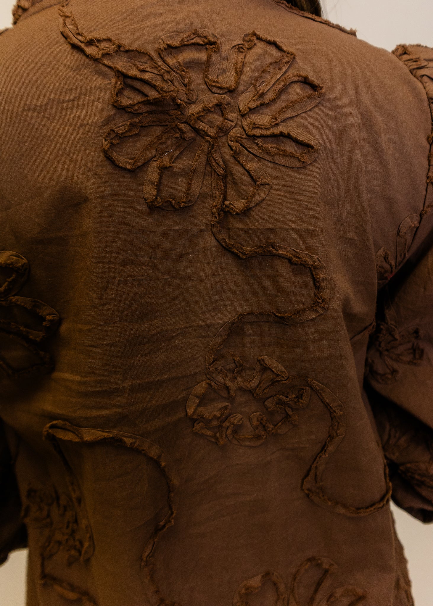 Brown Floral Embroidered Button Dress