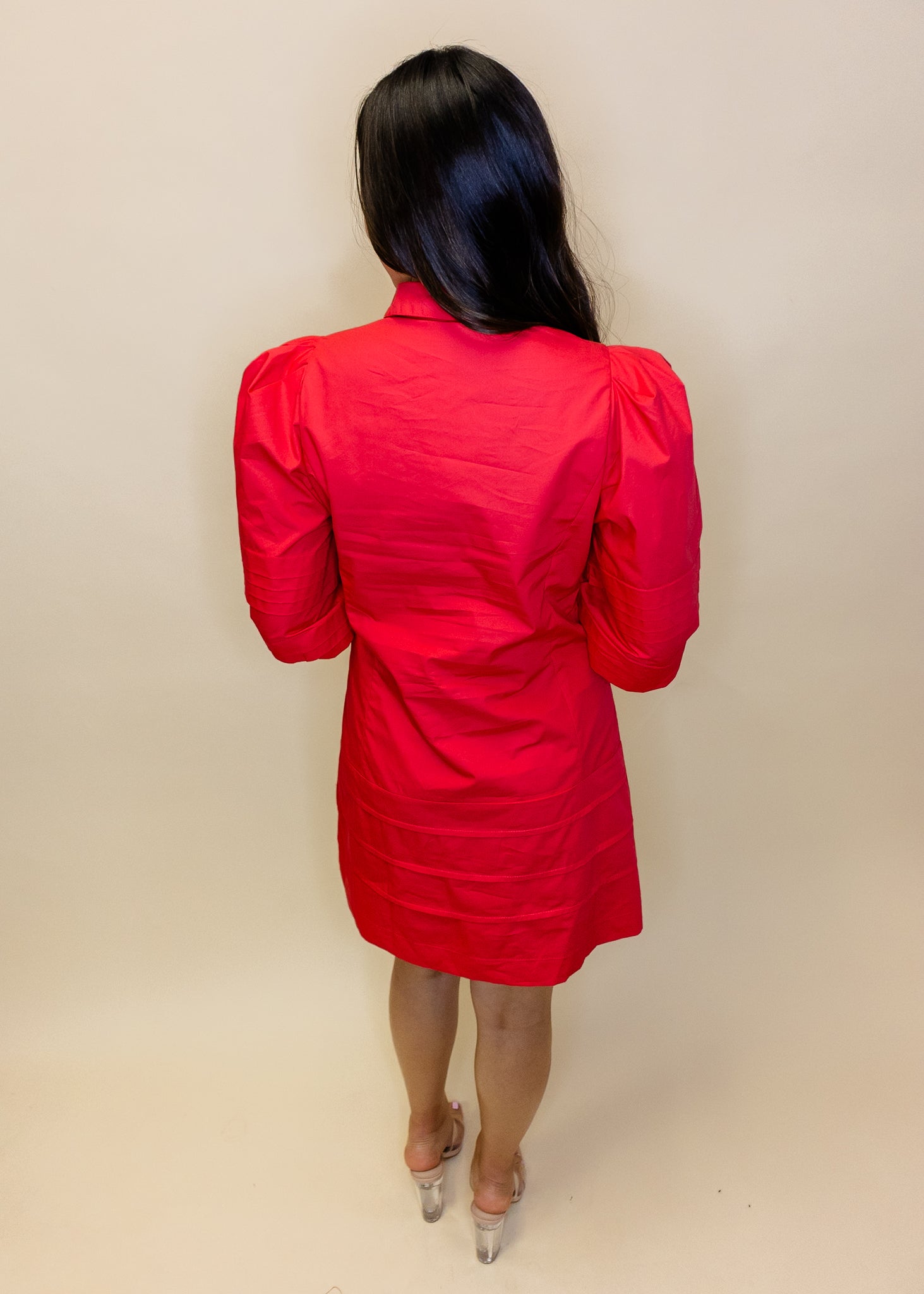 Red Pintuck Button Dress