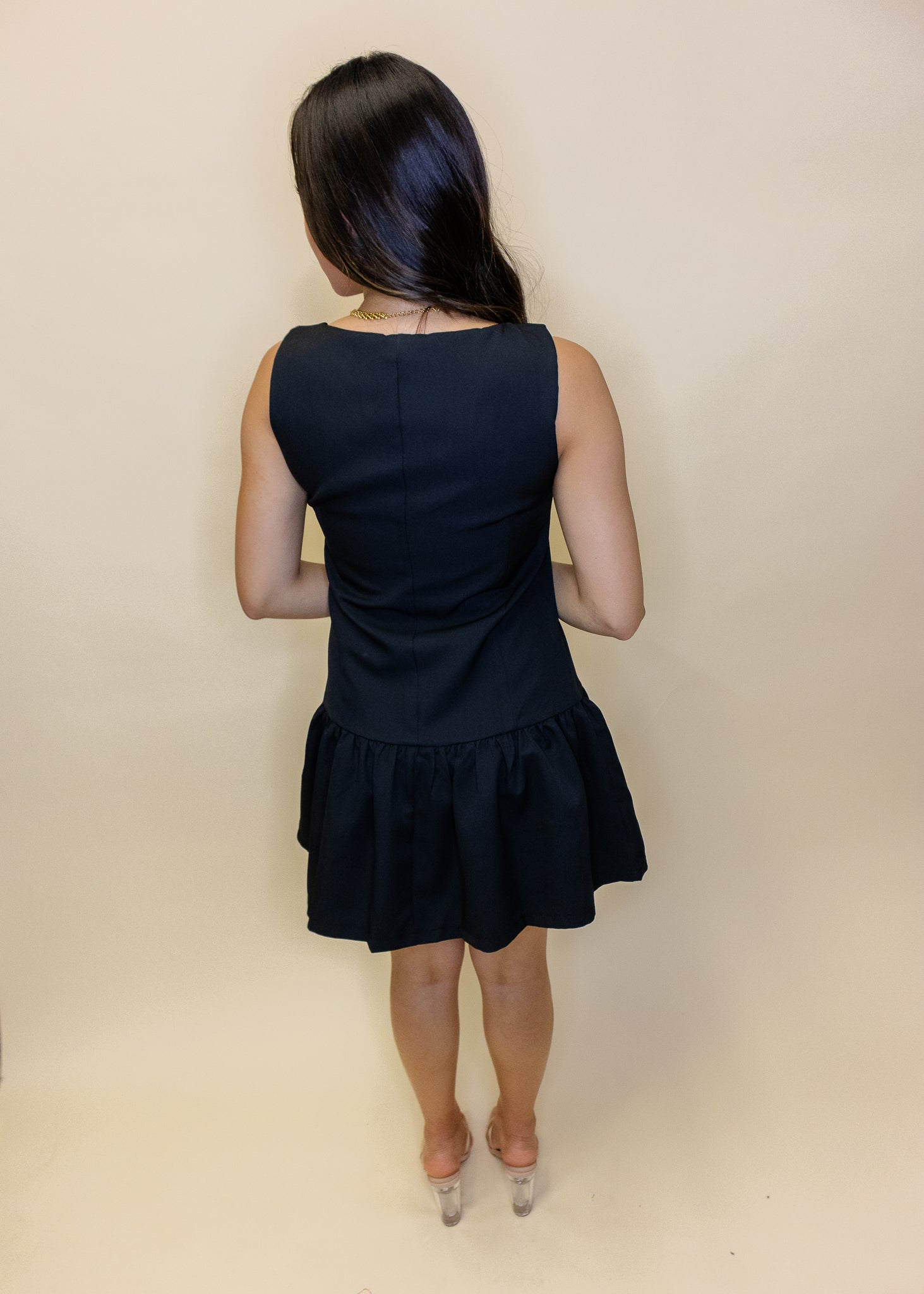 Black Sleeveless Button Dress