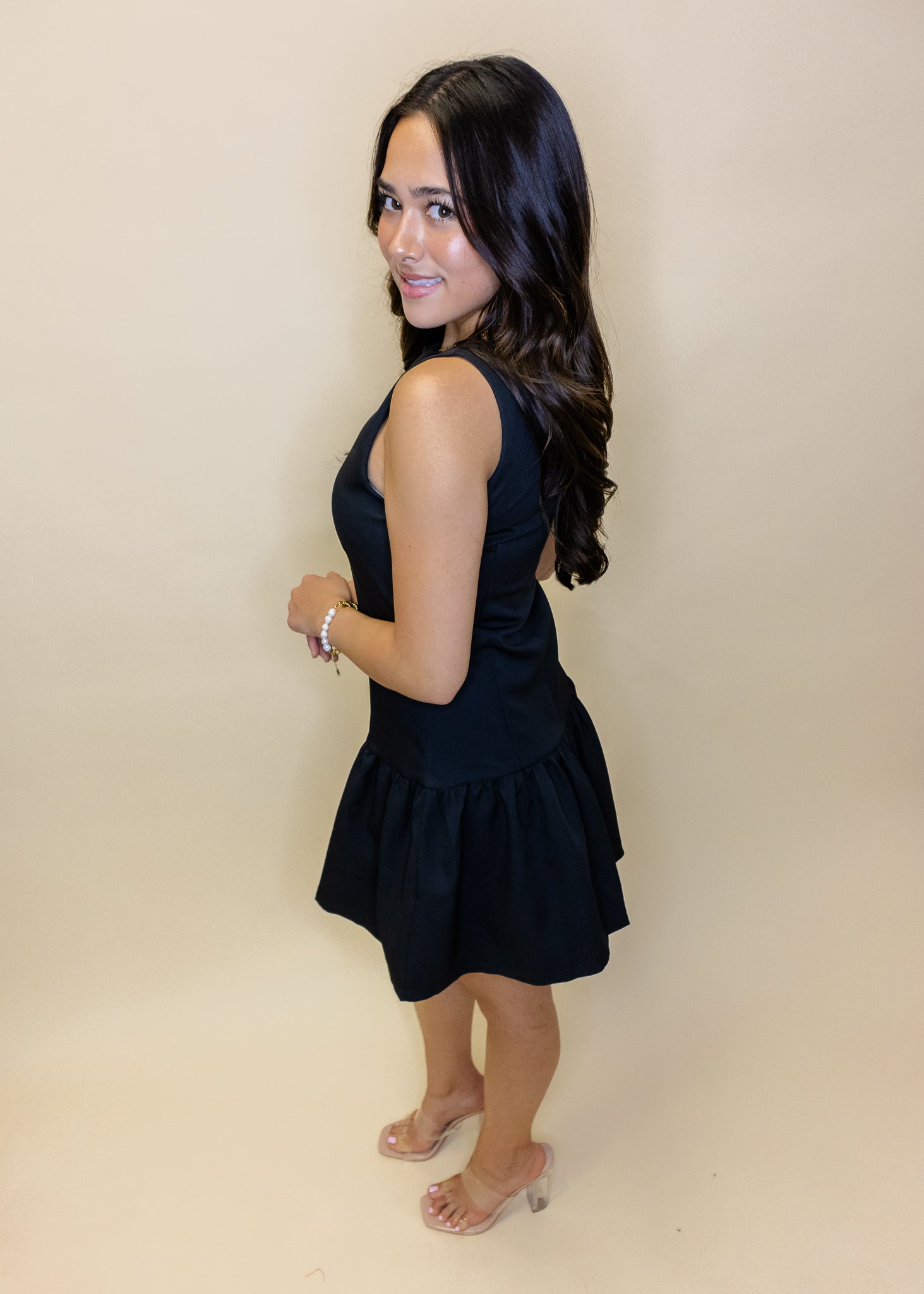 Black Sleeveless Button Dress