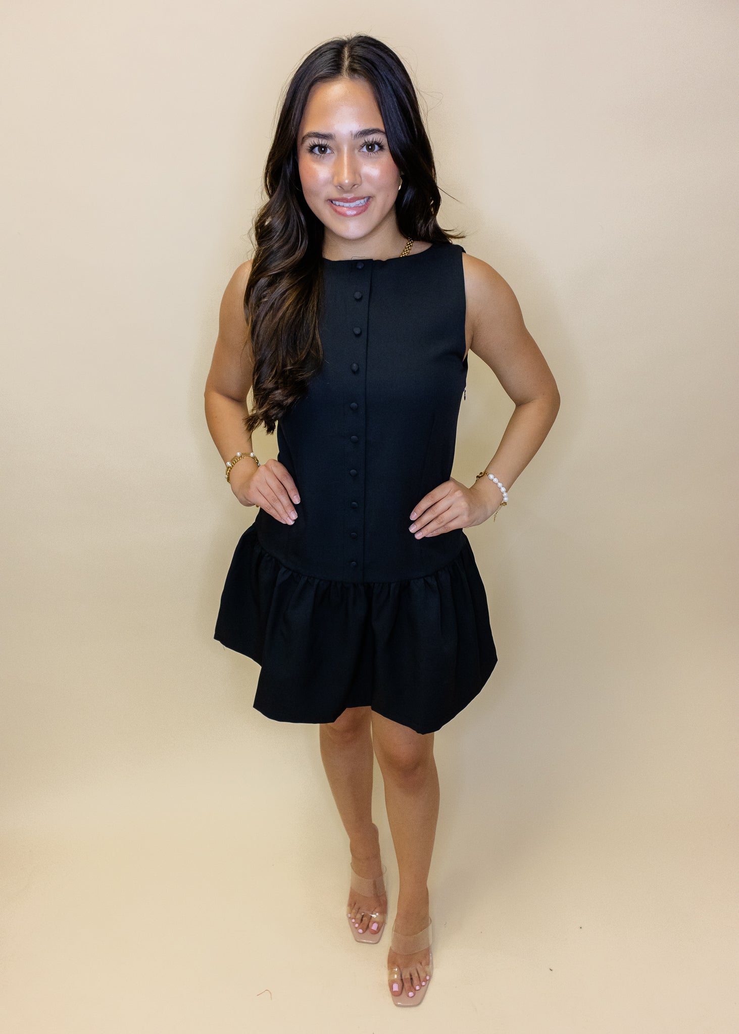 Black Sleeveless Button Dress