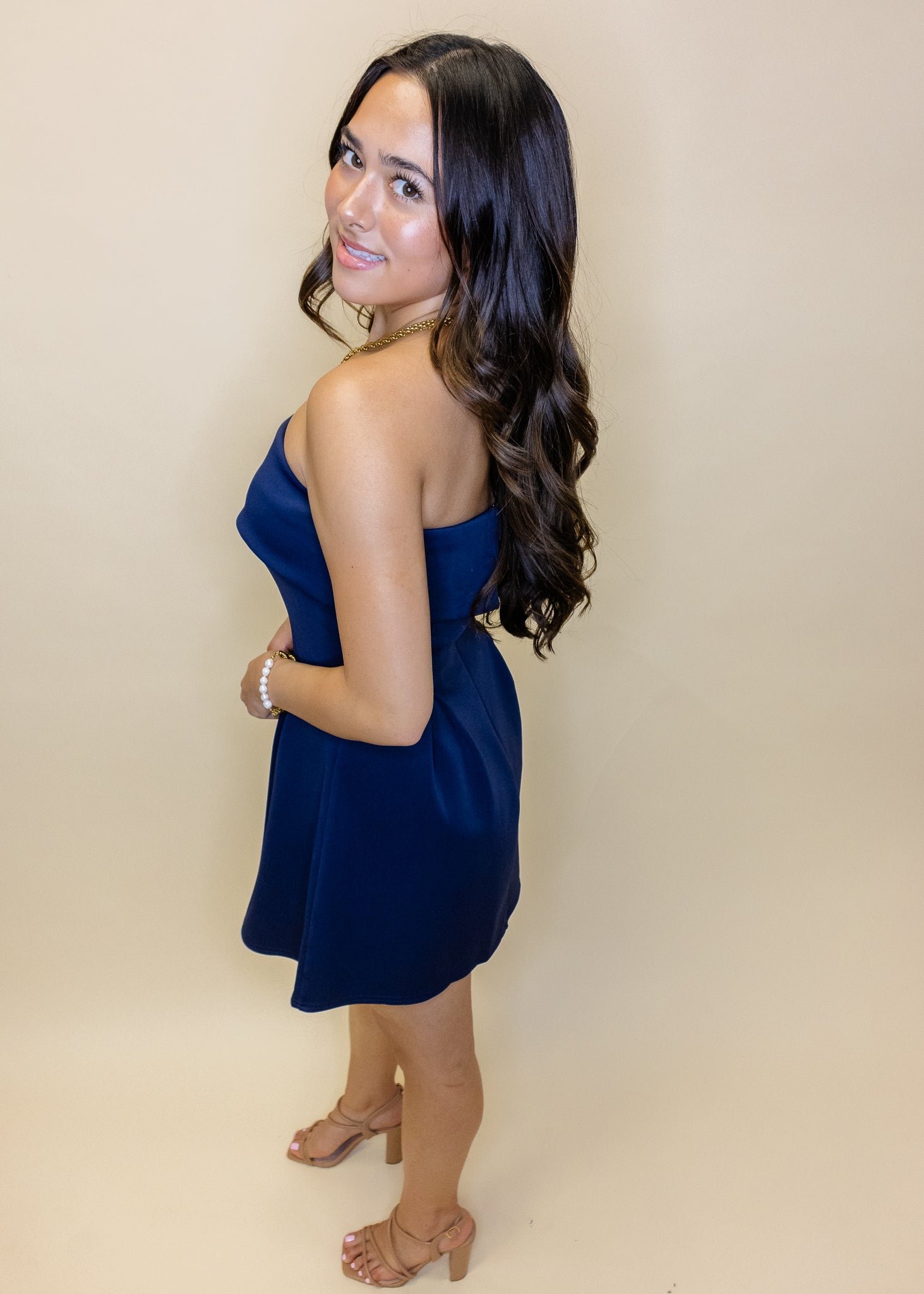 Navy Strapless Fit & Flare Dress