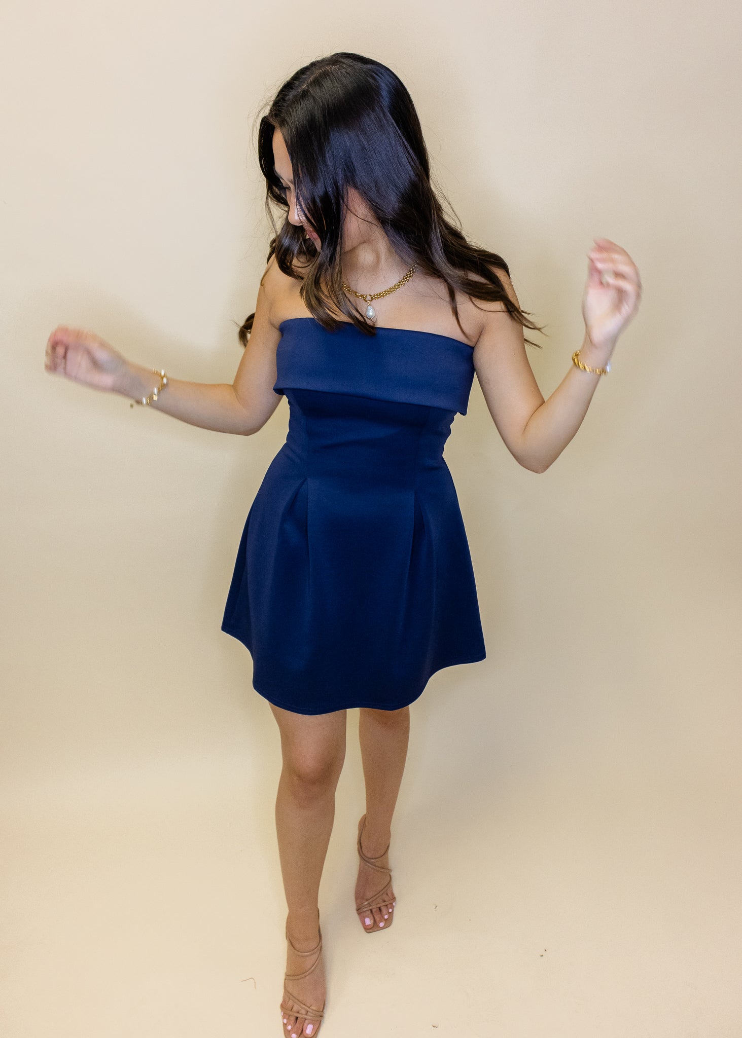 Navy Strapless Fit & Flare Dress