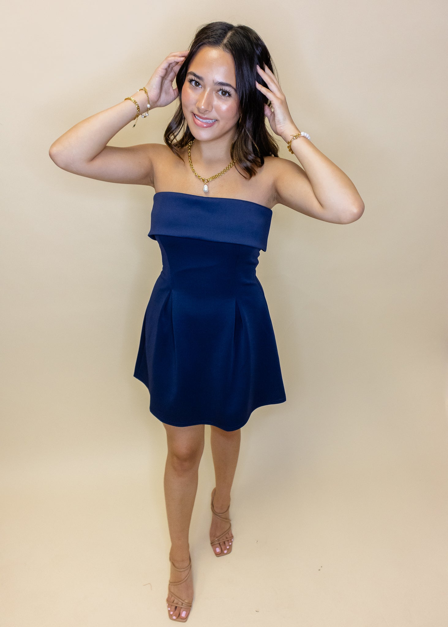 Navy Strapless Fit & Flare Dress