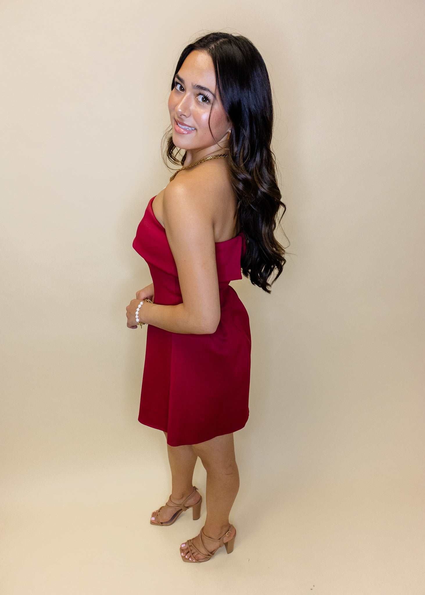 Maroon Strapless Fit & Flare Dress