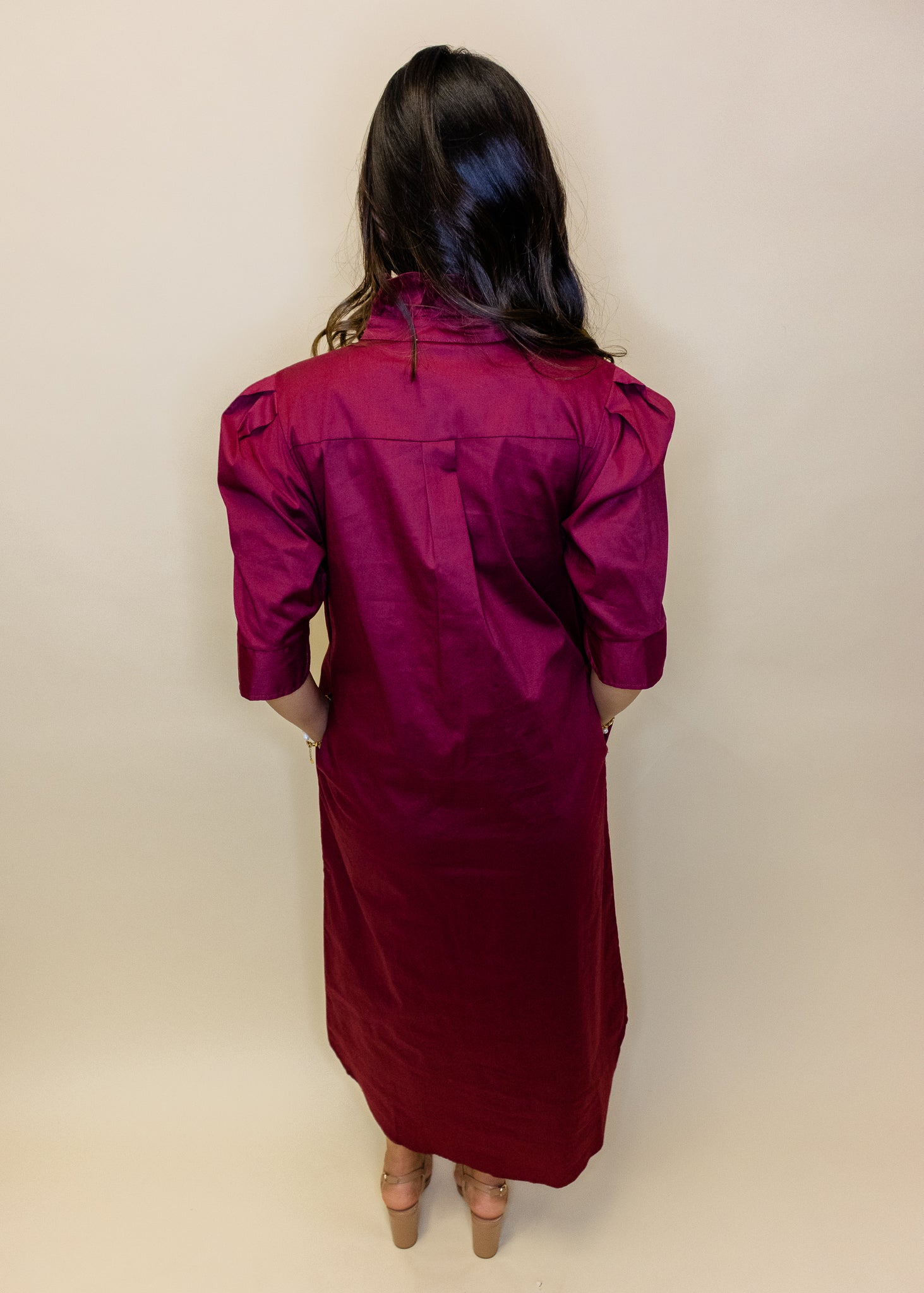Nina Burgundy Collar Midi Dress
