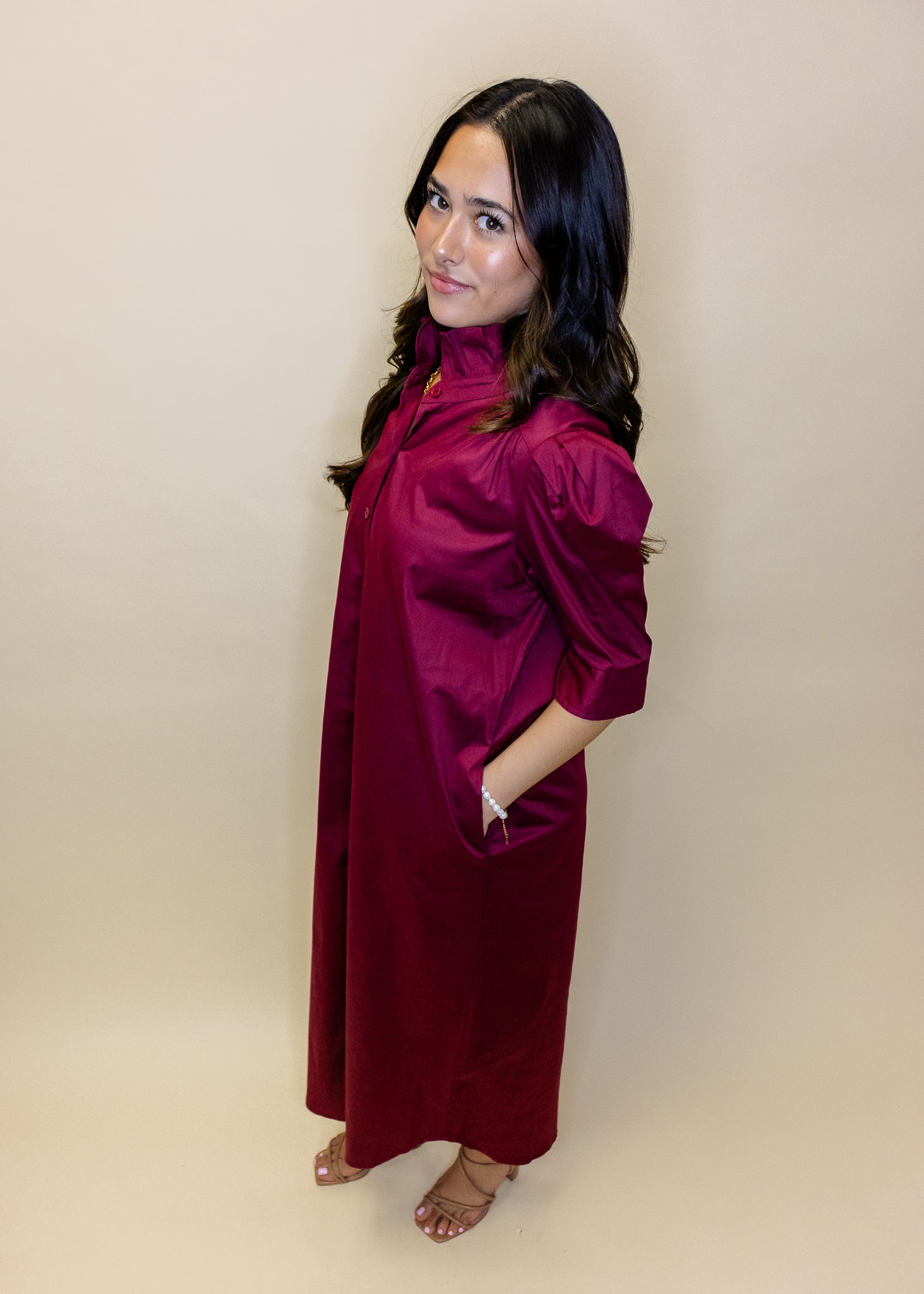 Nina Burgundy Collar Midi Dress