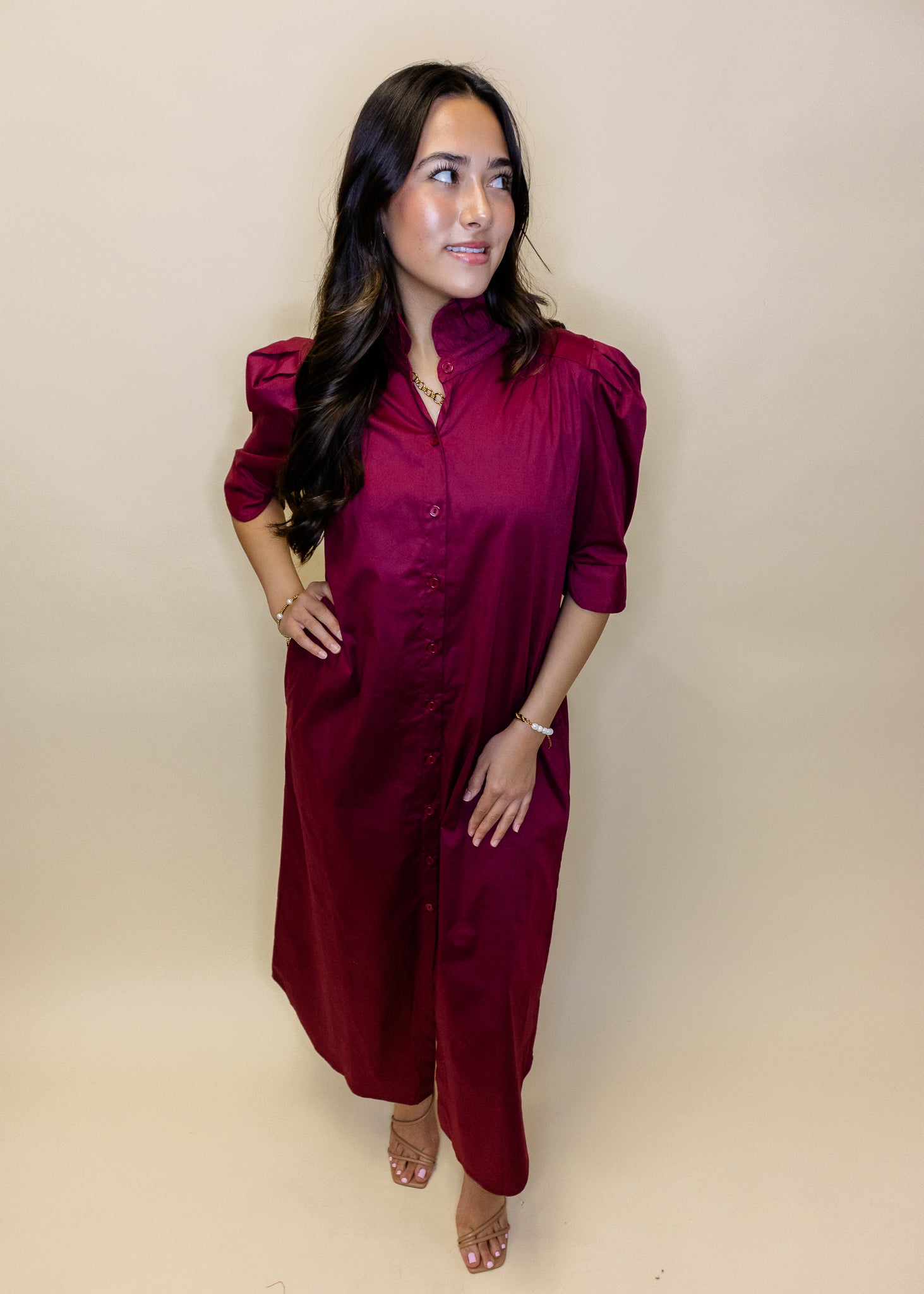 Nina Burgundy Collar Midi Dress