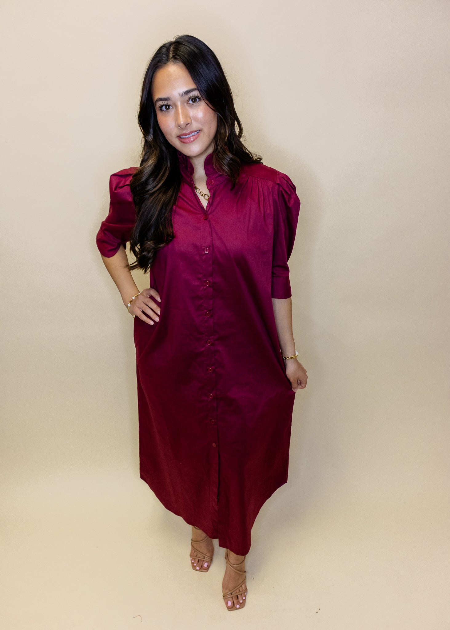 Nina Burgundy Collar Midi Dress