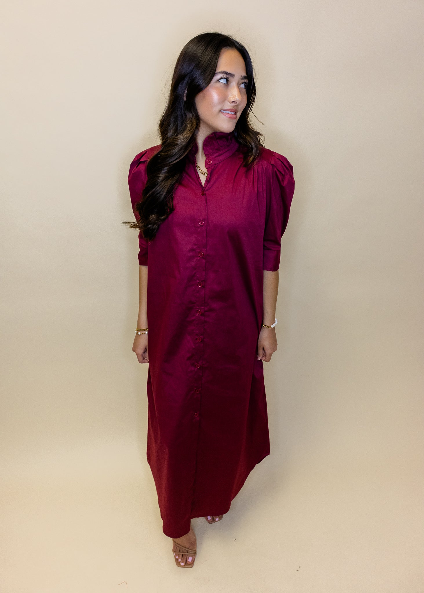 Nina Burgundy Collar Midi Dress