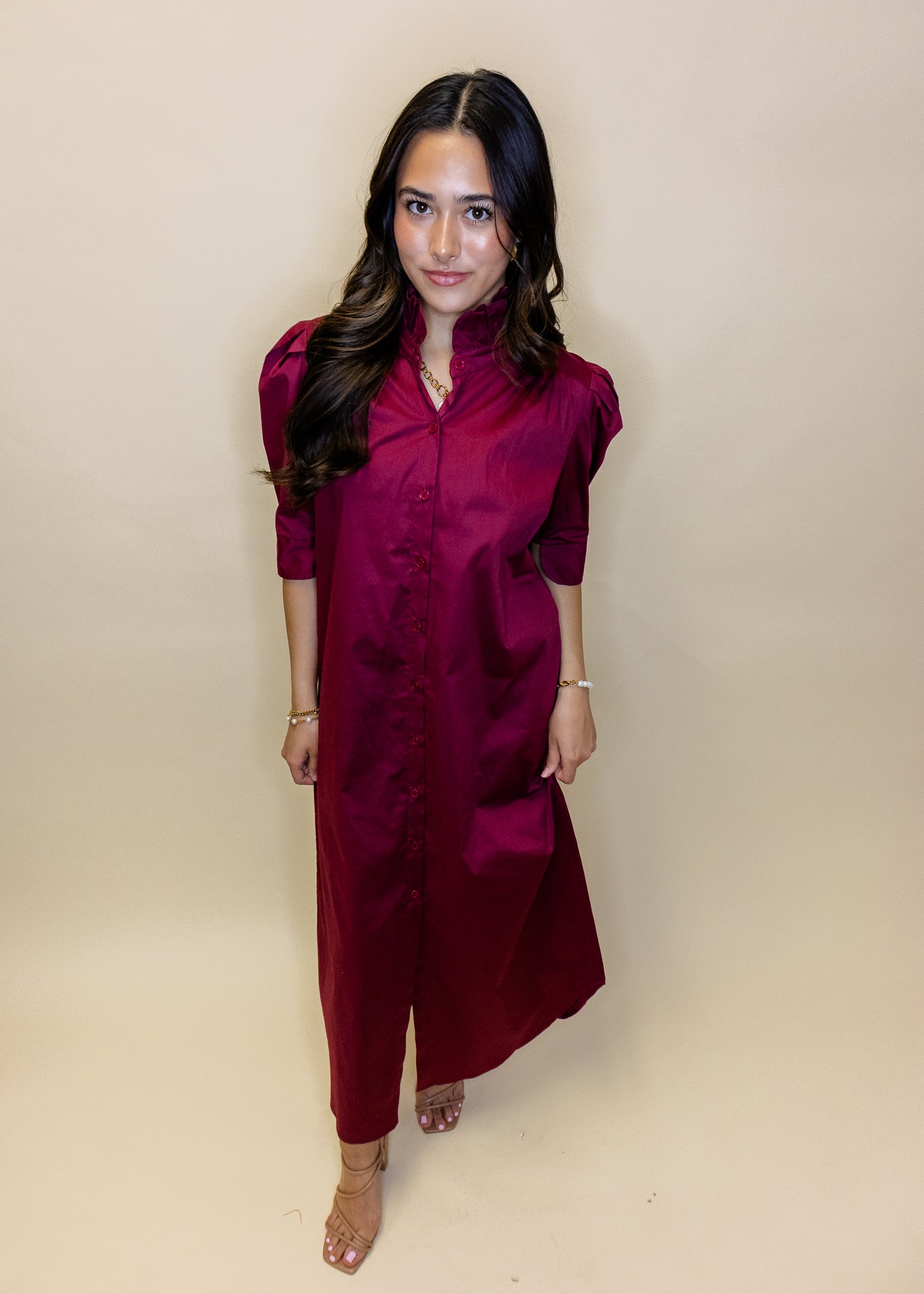 Nina Burgundy Collar Midi Dress