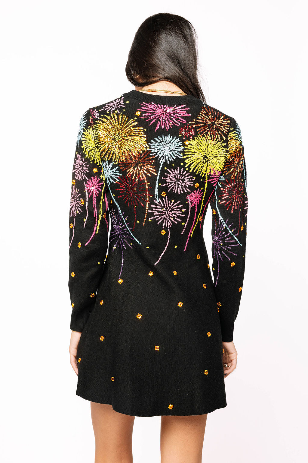 Black Multi Rainbow Firework Jeweled Sweater Dress