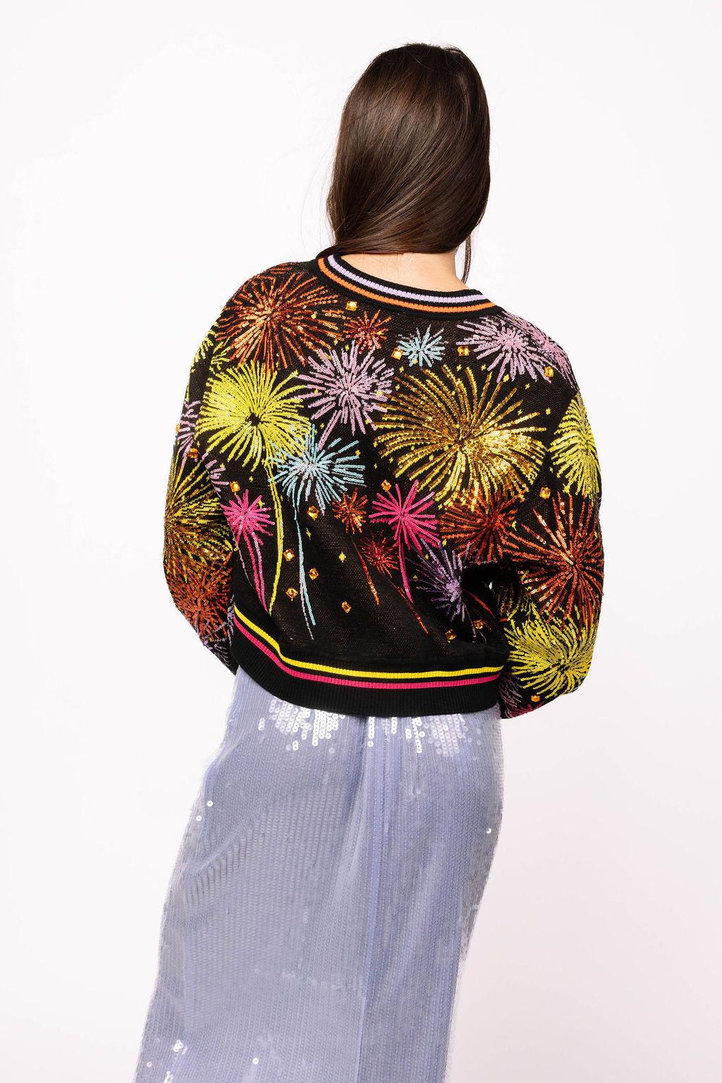 Black Multi Rainbow Firework Button Up Cardigan