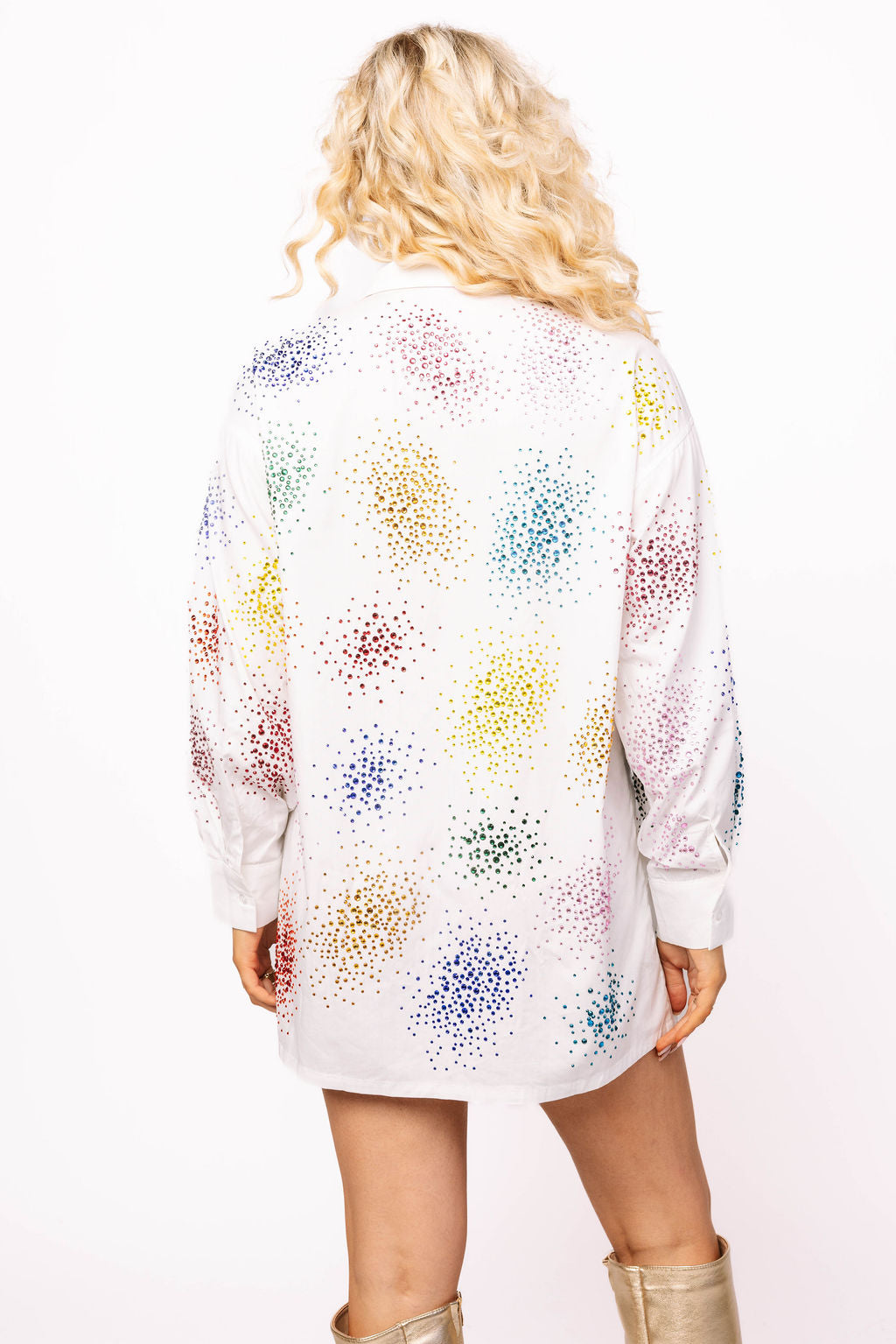 White Multi Spatter Button Up Cotton Dress